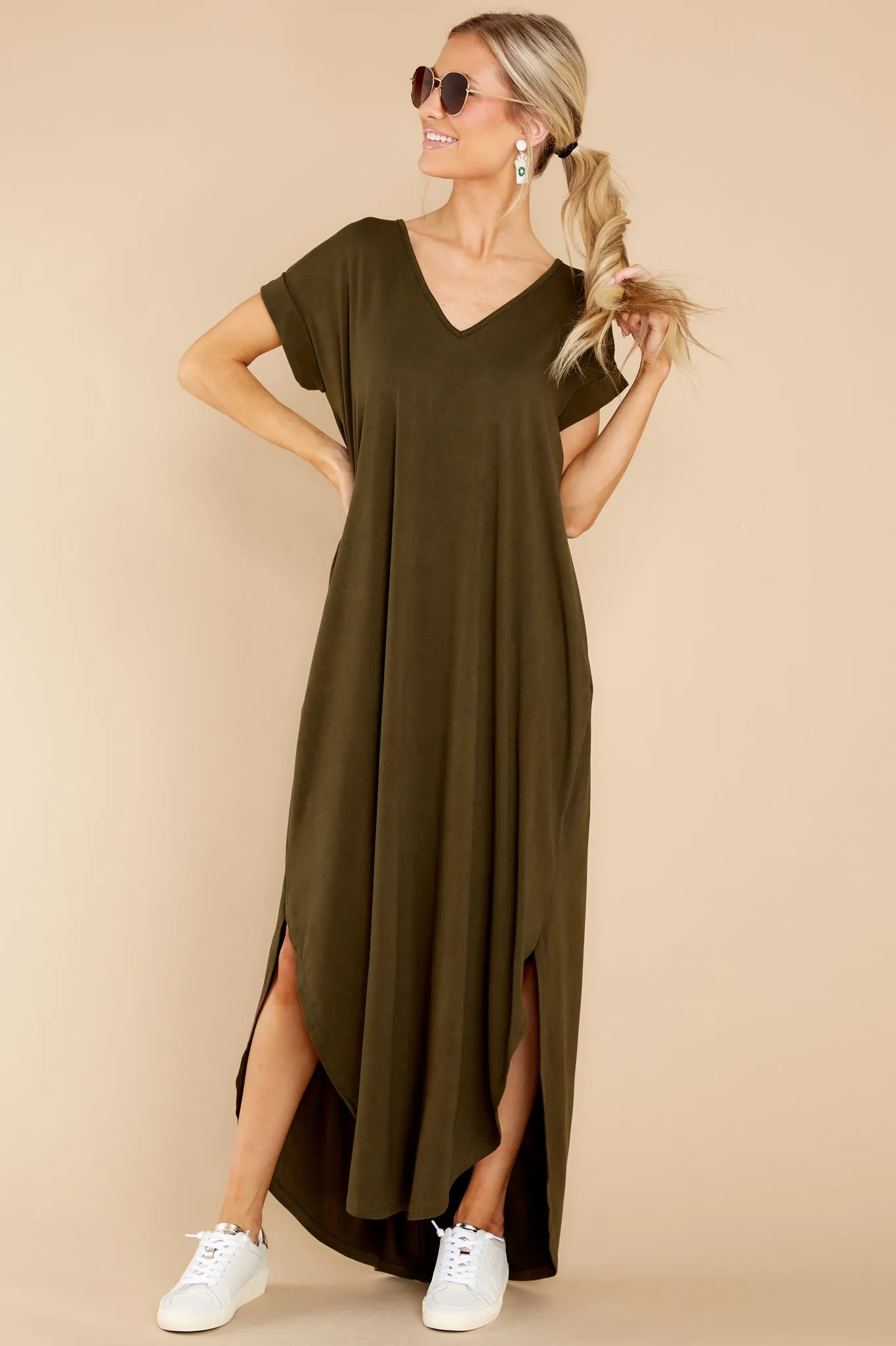 Always The Same Thing Olive Green Maxi Dress