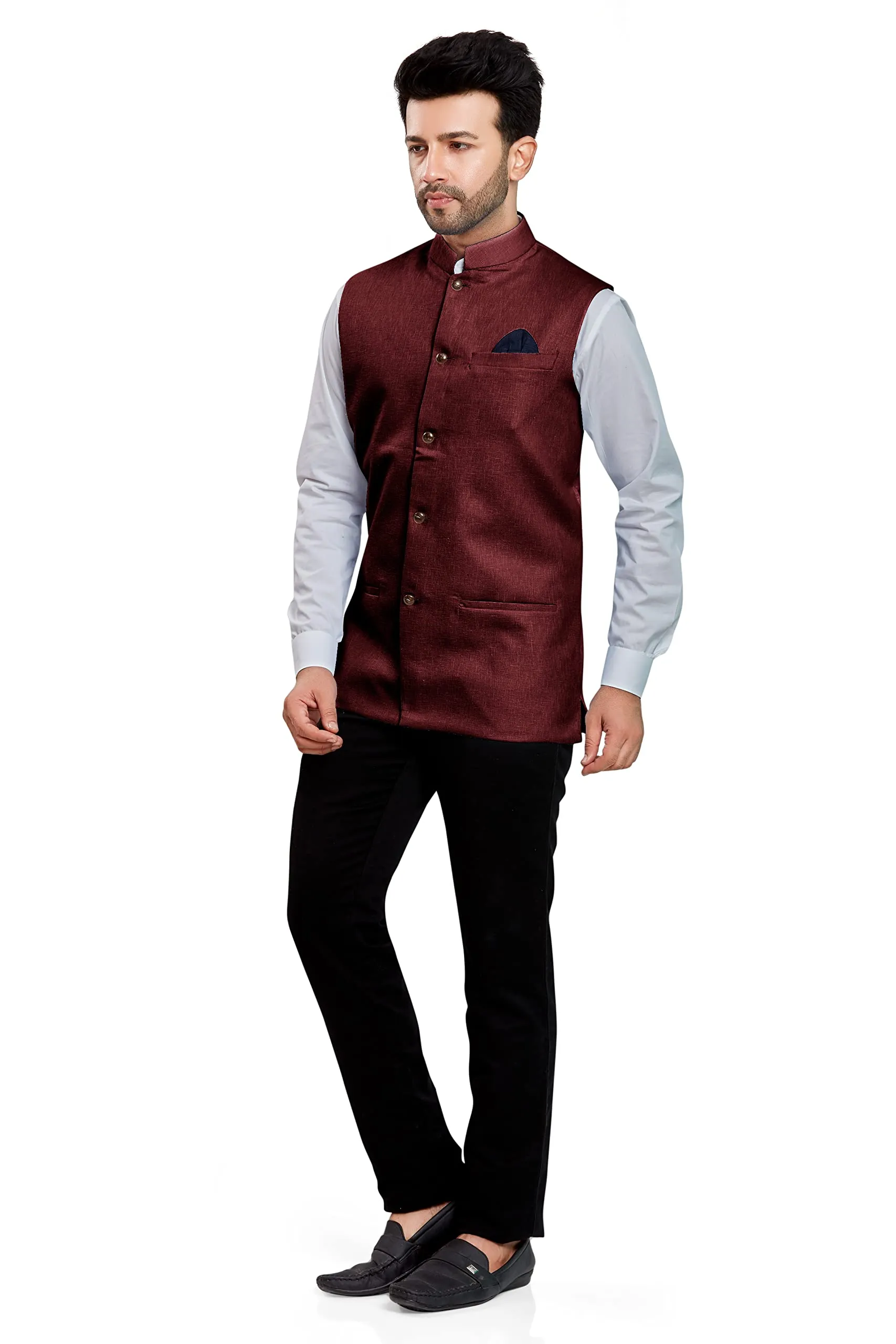 BE ACTIVE Men's Linen Blen formal waistcoat Colour - MAROON | Size -2XL