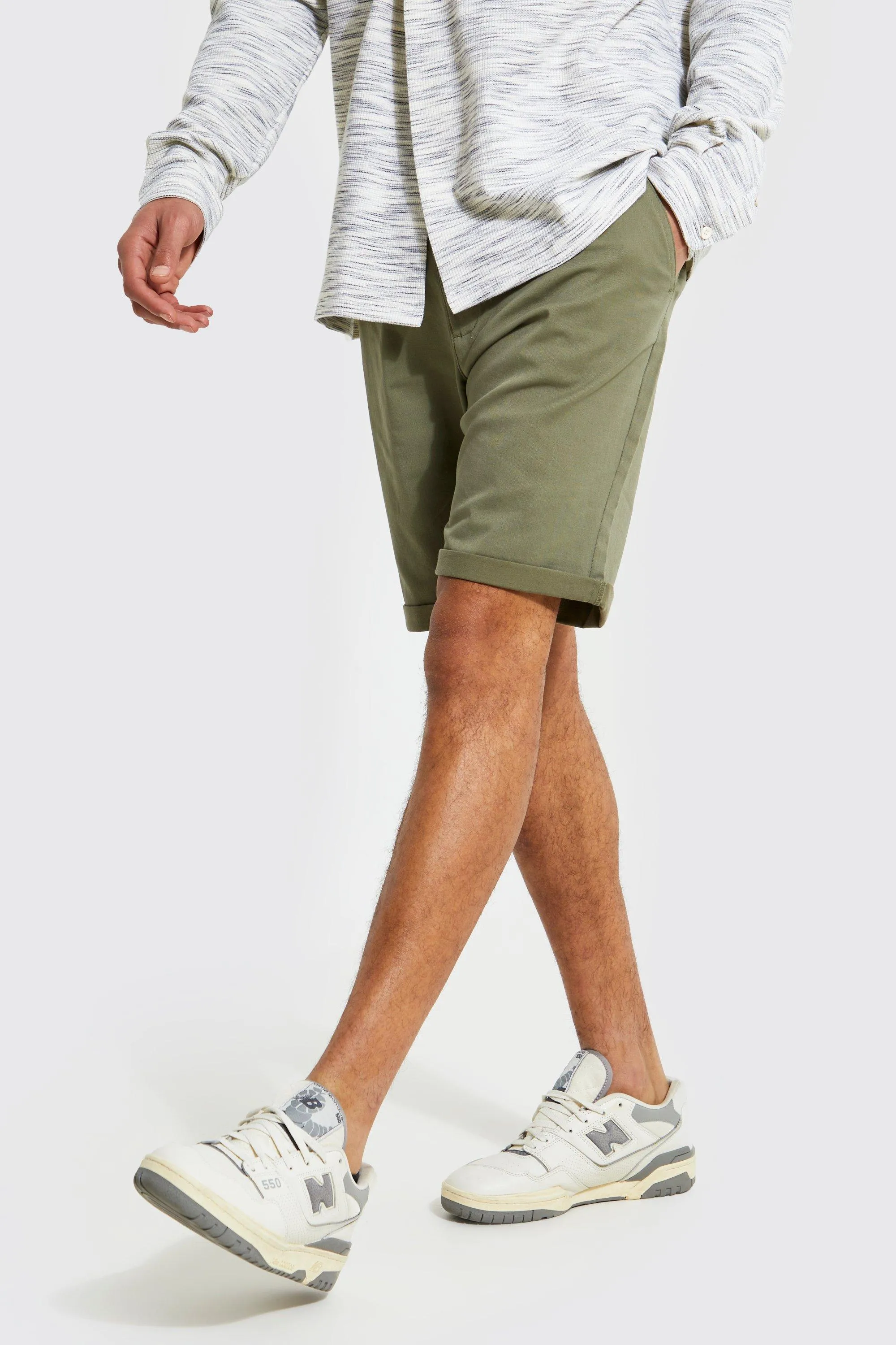 Boohoo High Skinny Chino Shorts, Khaki