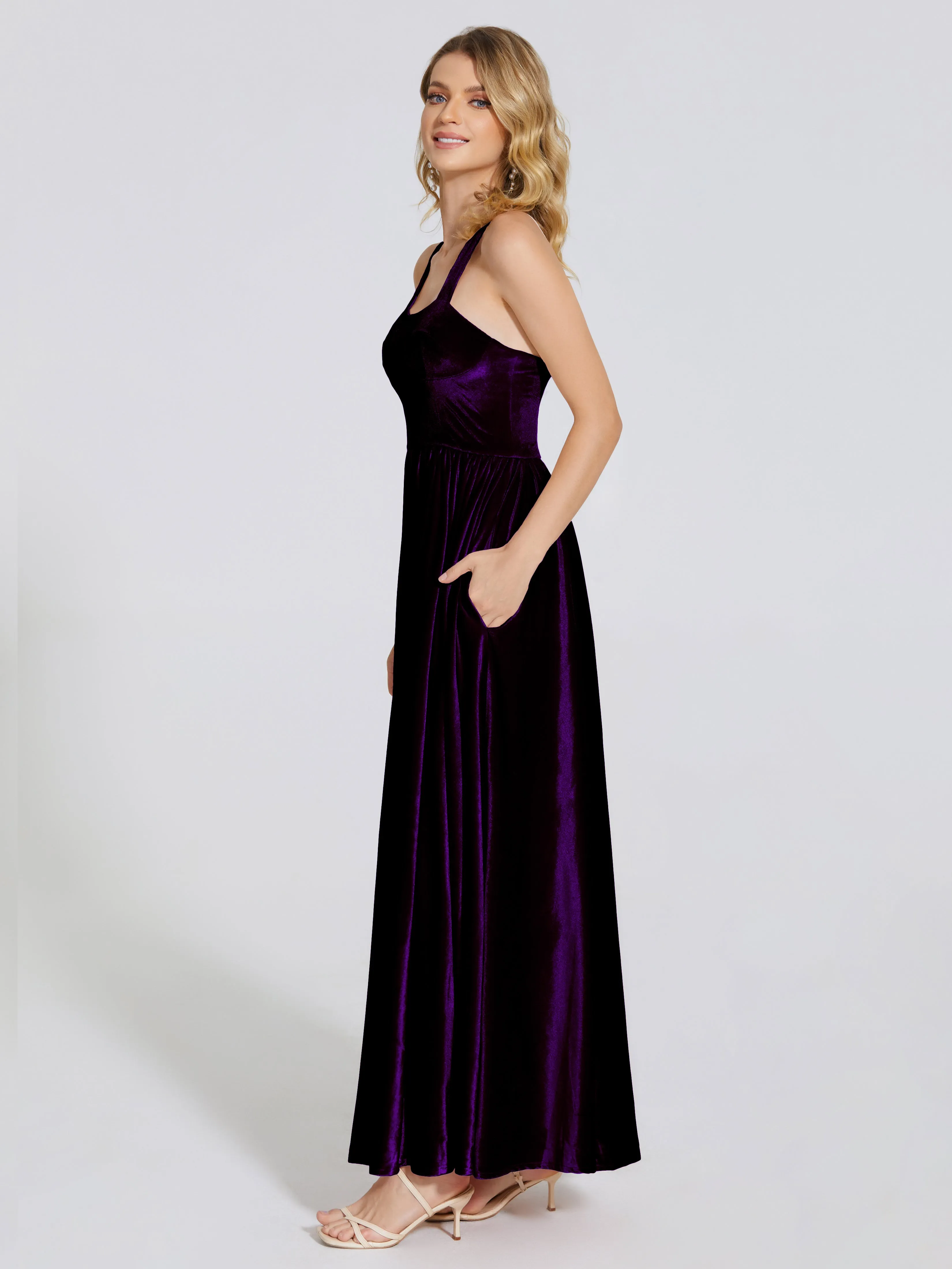 Brynlee Simple Spaghetti Straps Velvet Bridesmaid Dresses