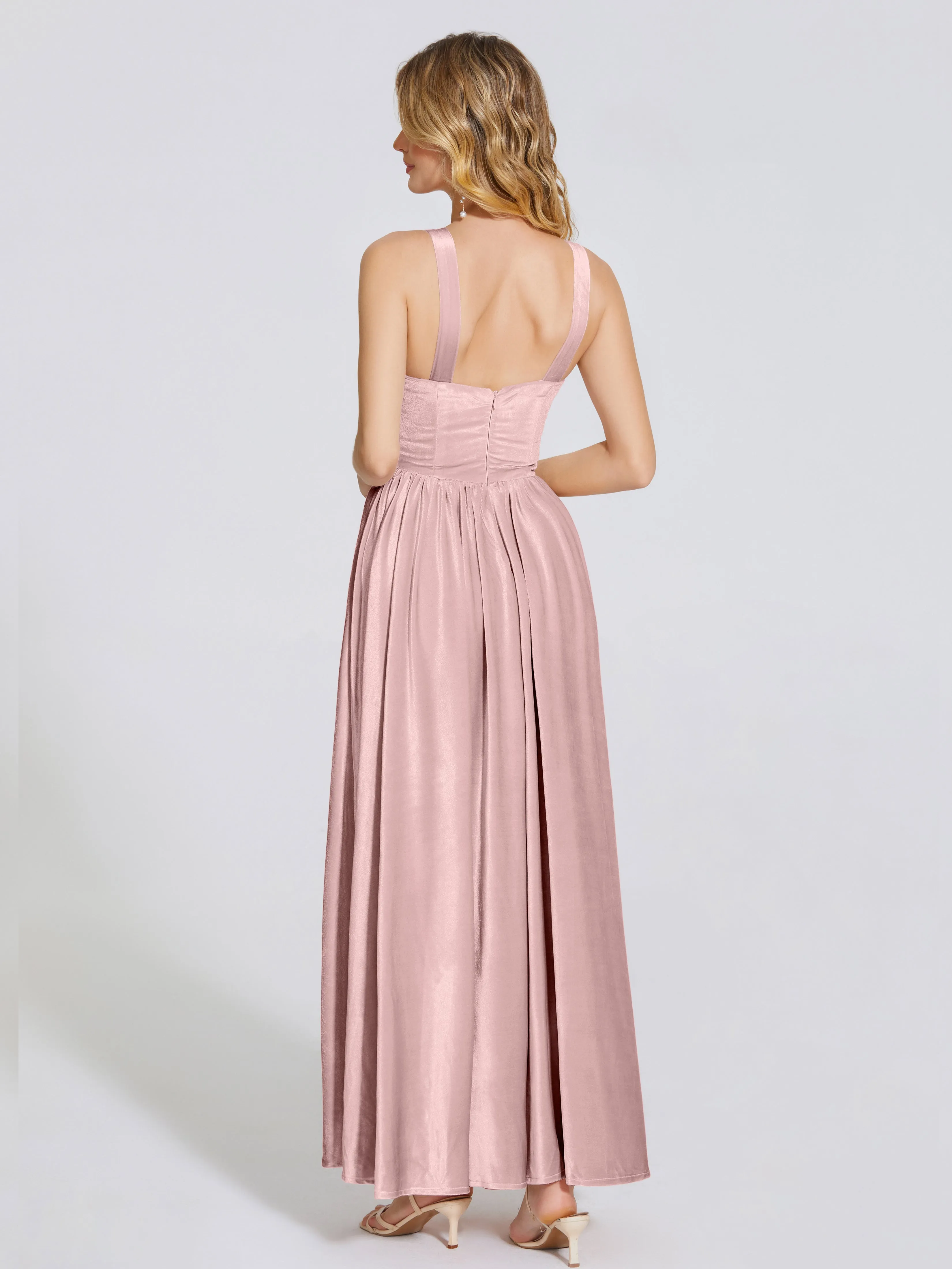 Brynlee Simple Spaghetti Straps Velvet Bridesmaid Dresses