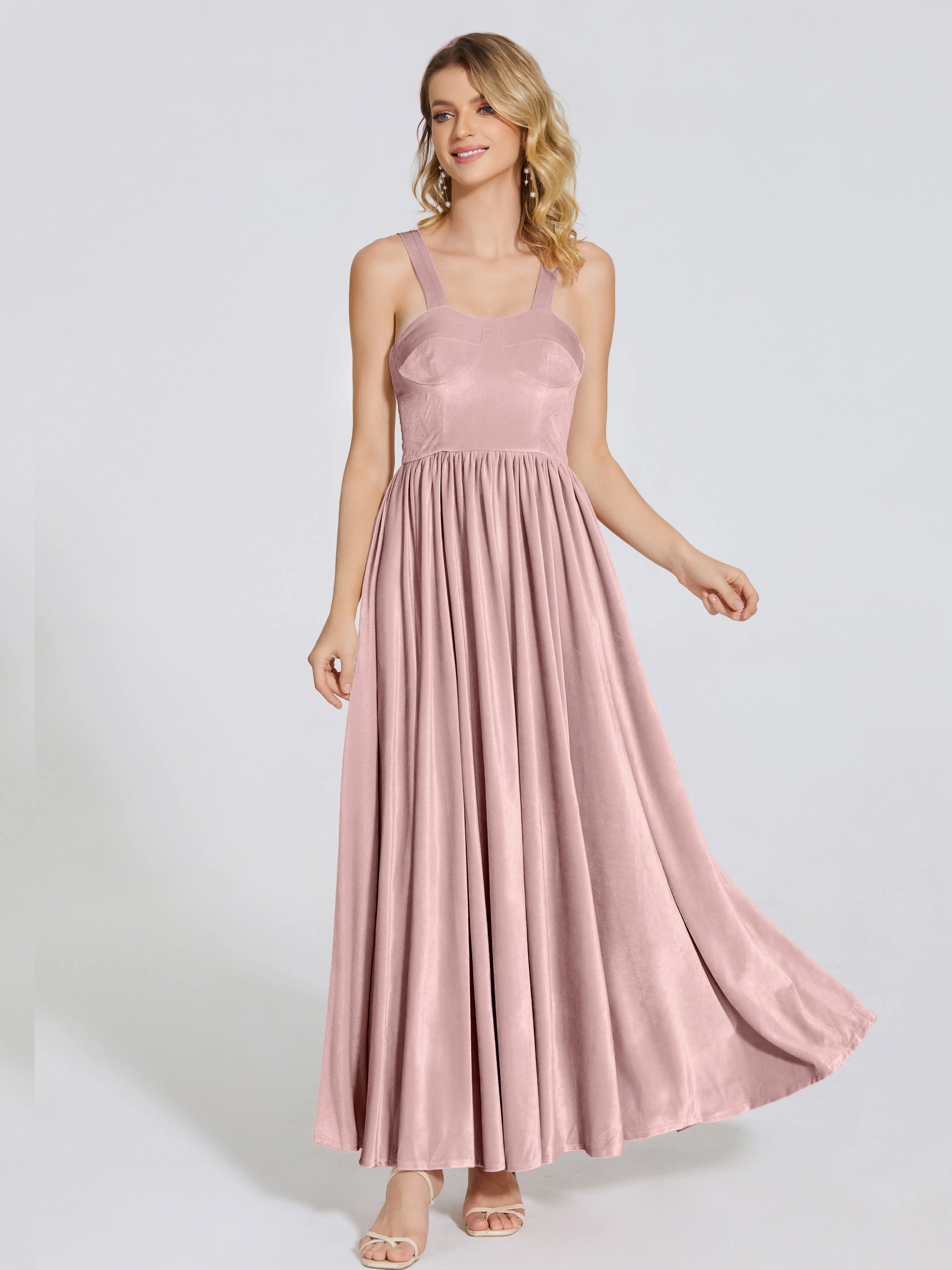 Brynlee Simple Spaghetti Straps Velvet Bridesmaid Dresses