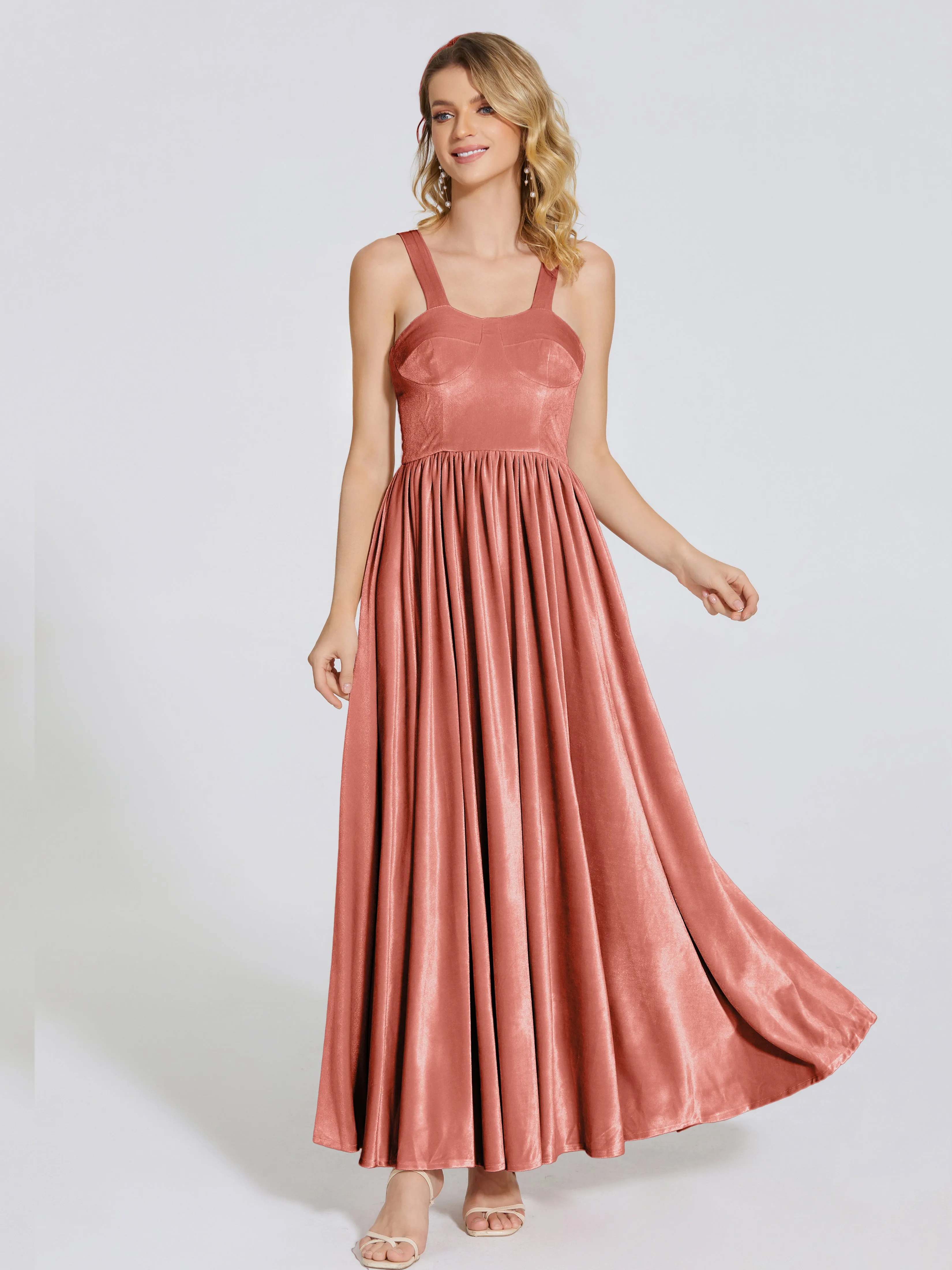 Brynlee Simple Spaghetti Straps Velvet Bridesmaid Dresses