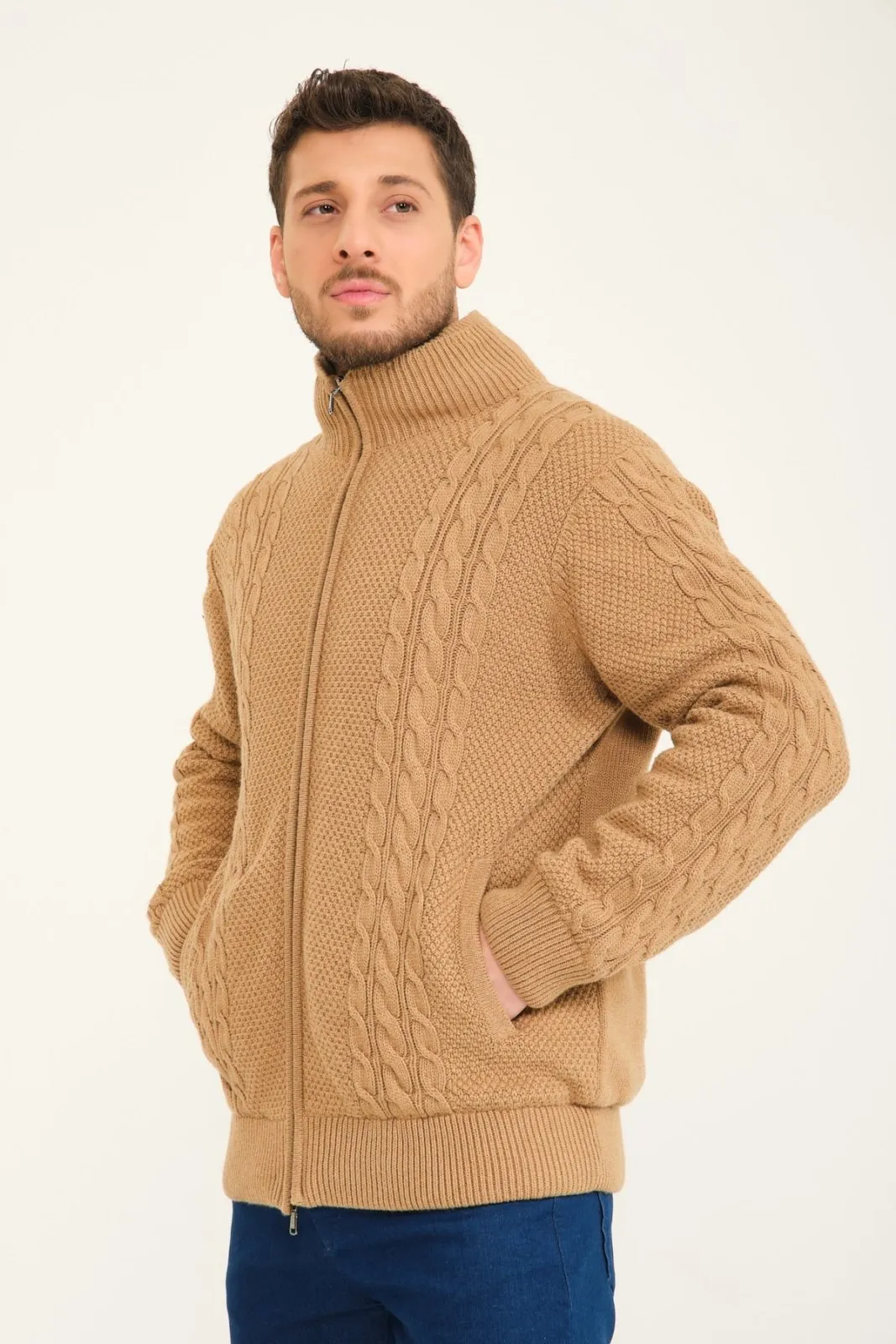 Camel Wool & Rex Fur Knit Cardigan