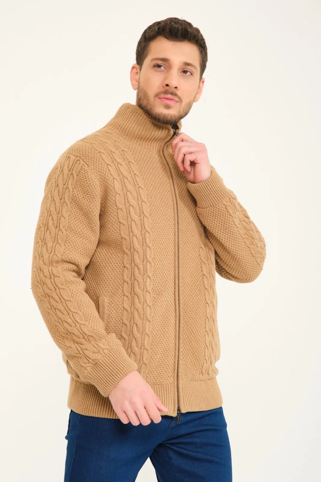 Camel Wool & Rex Fur Knit Cardigan