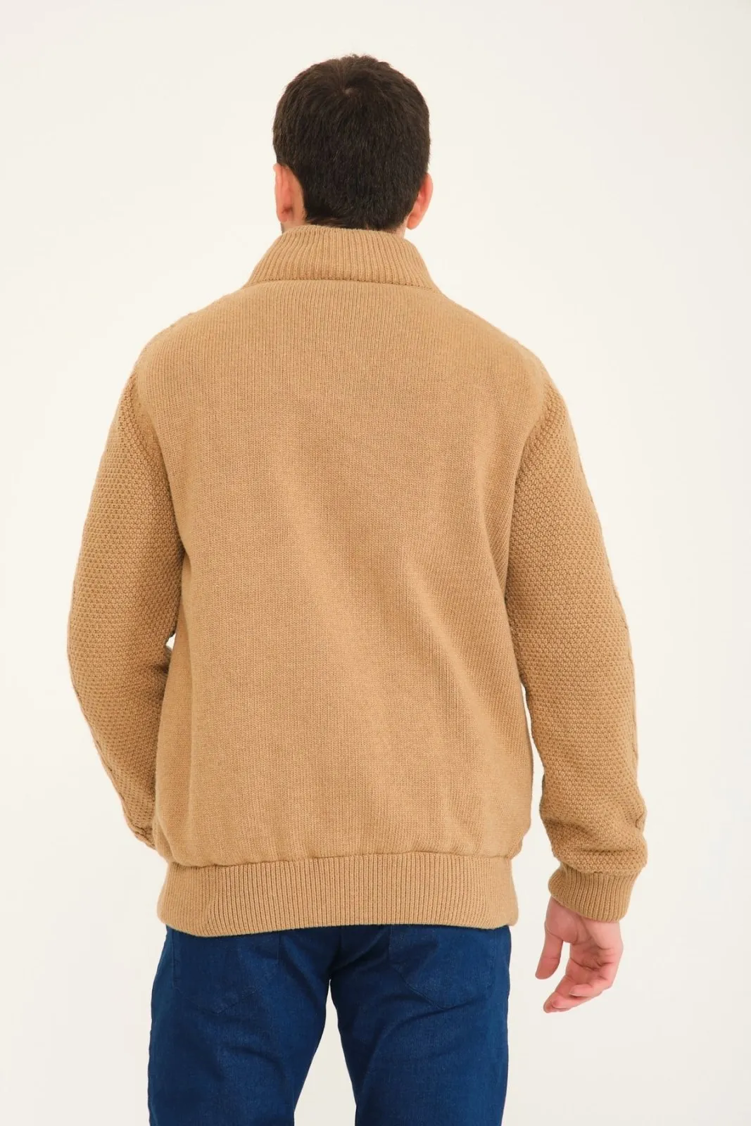 Camel Wool & Rex Fur Knit Cardigan