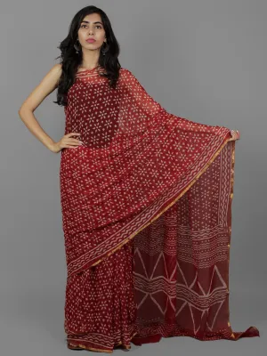 Cherry Red Ivory Hand Block Printed Chiffon Saree - S031702085