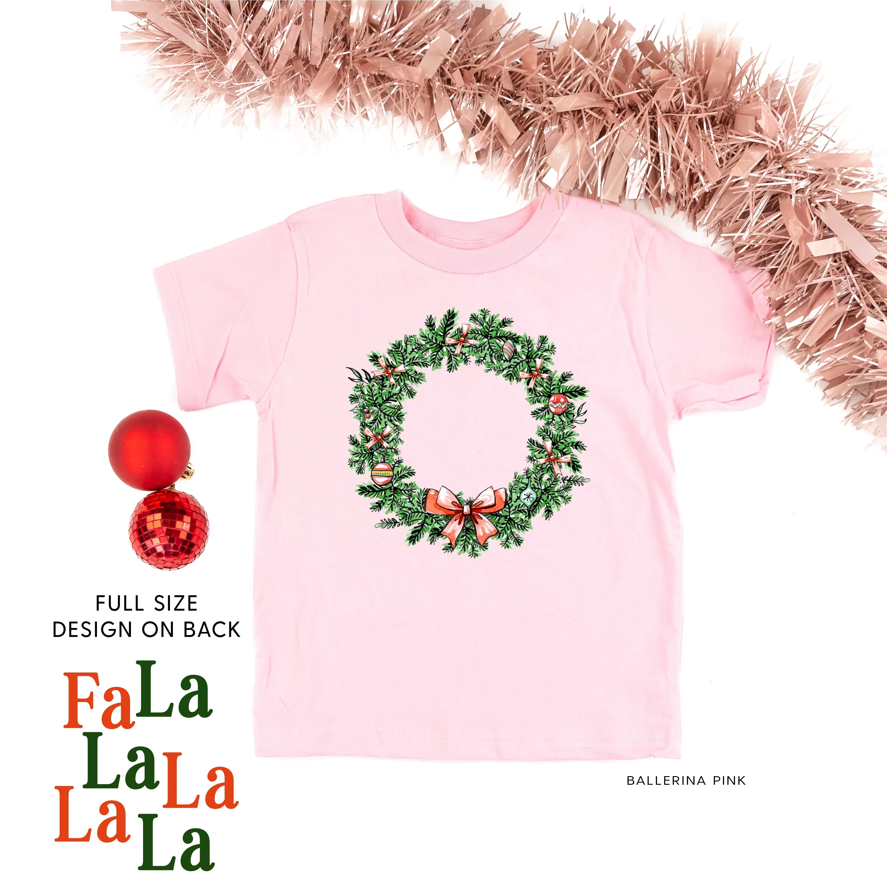 Christmas Wreath - Fa La La La La La (f&b) - Child Tee