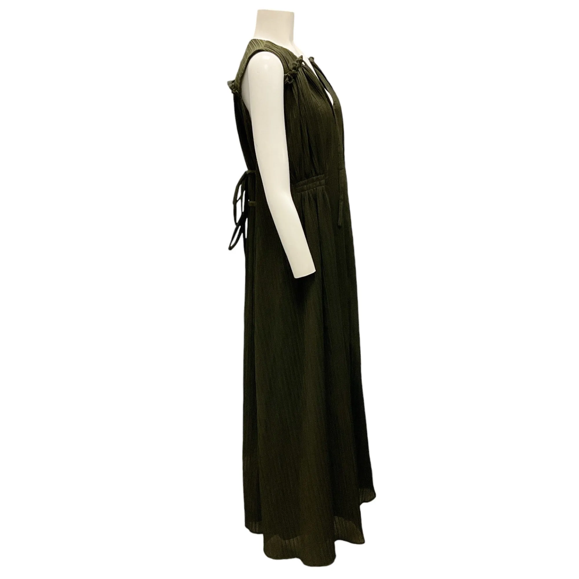 Deveaux Olive Green Sleeveless Plisse Maxi Dress