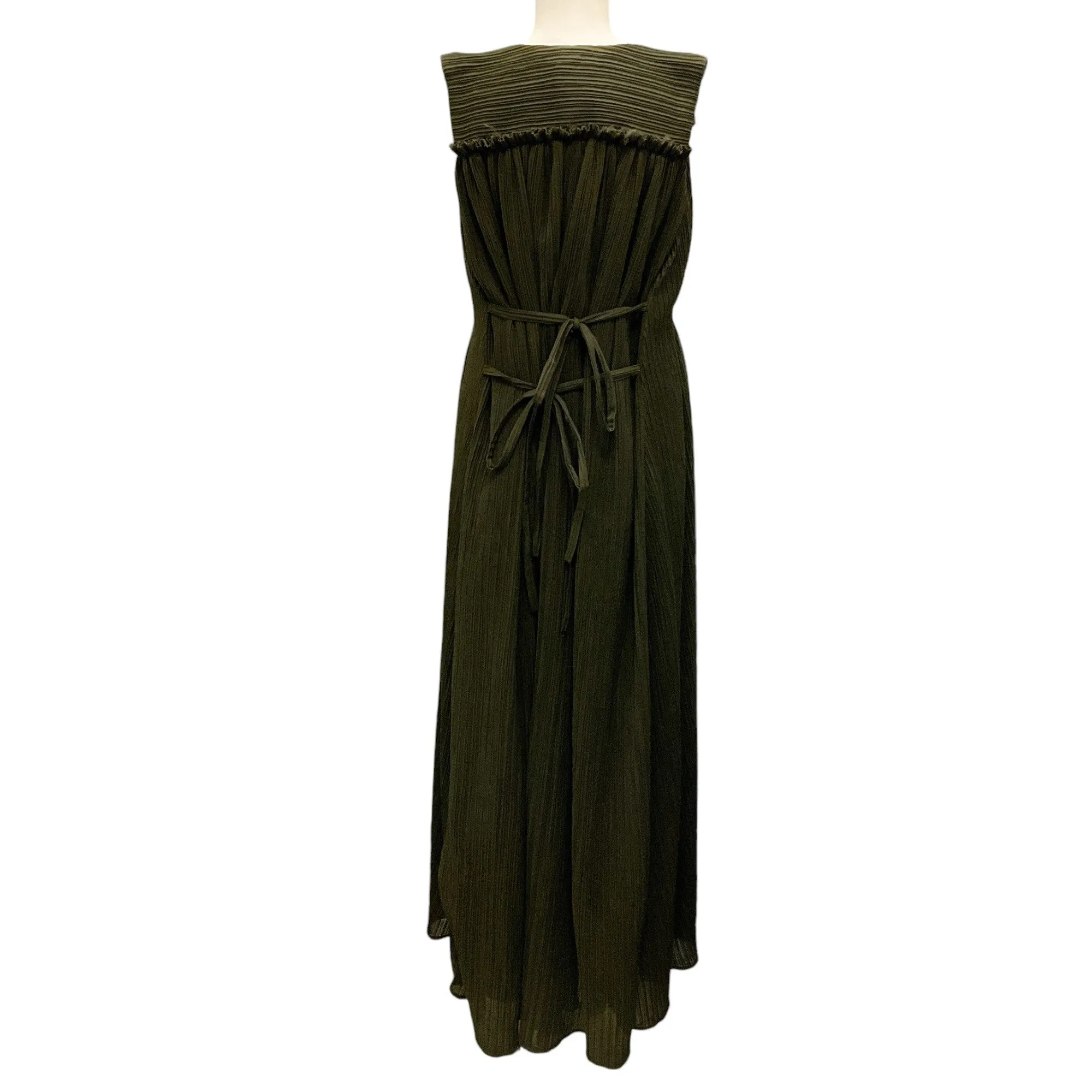 Deveaux Olive Green Sleeveless Plisse Maxi Dress