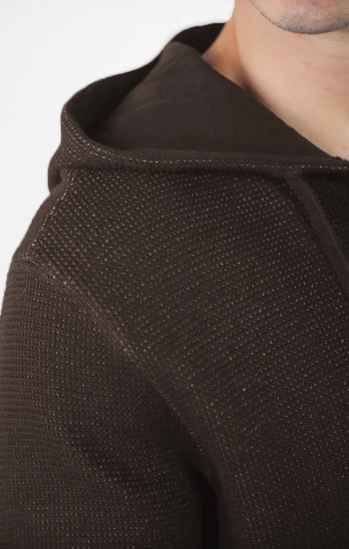 Doubleface Mesh Hooded Henley Pullover