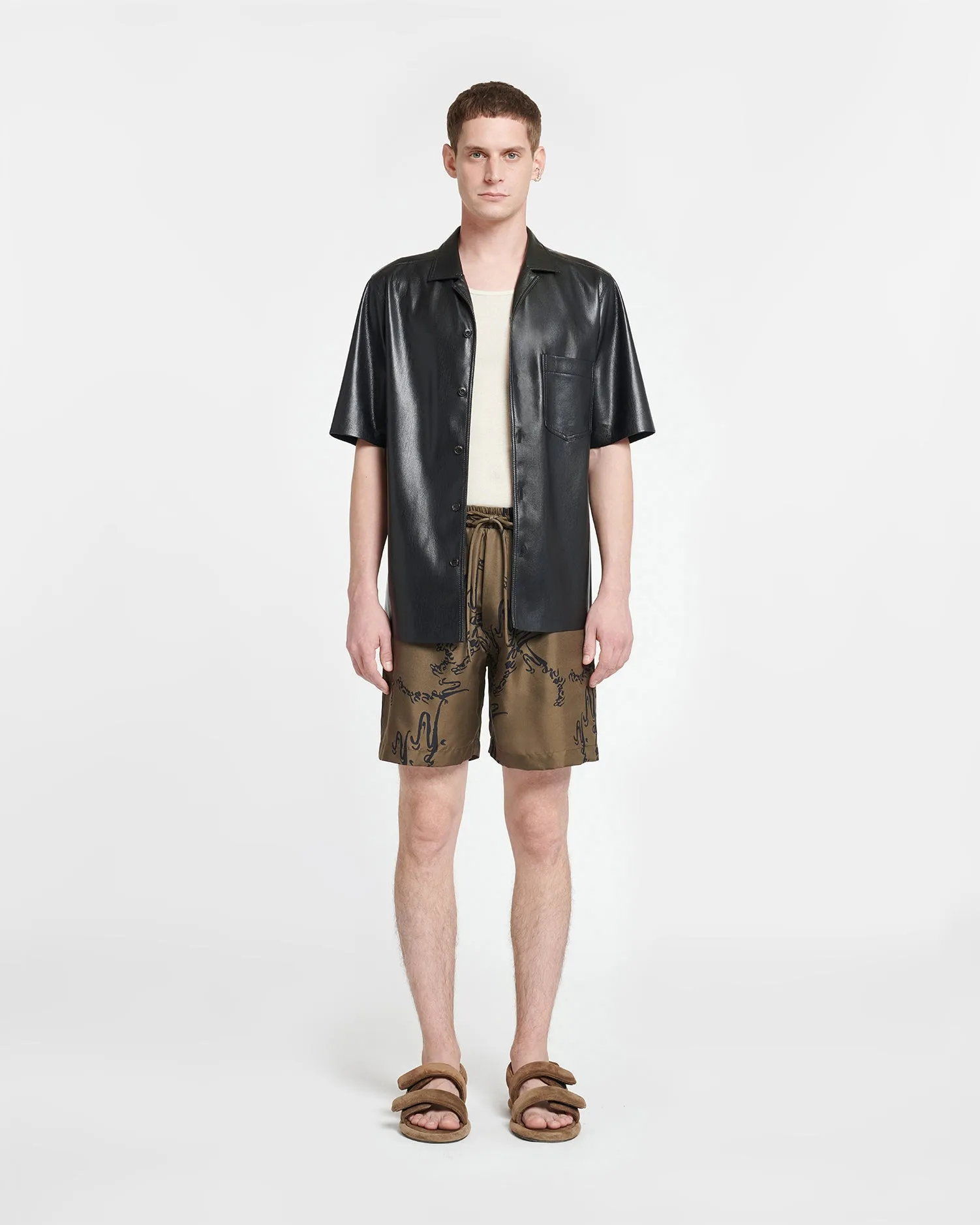 Doxxi - Printed Silk-Twill Shorts - Calligraphy Khaki