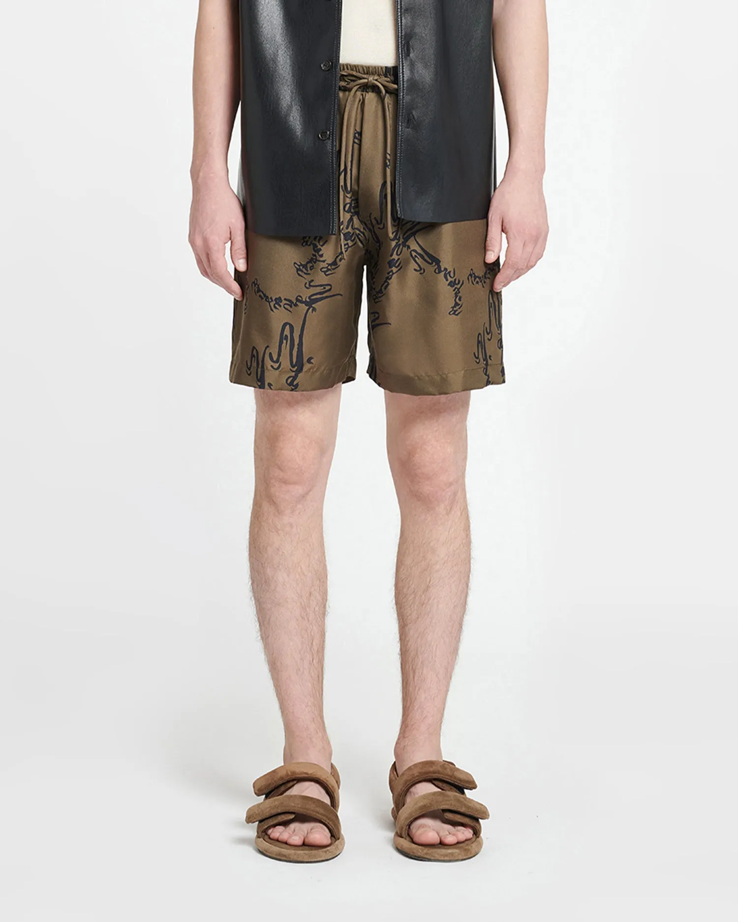 Doxxi - Printed Silk-Twill Shorts - Calligraphy Khaki