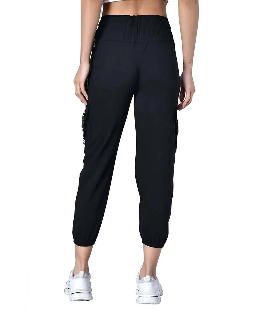 Elegant Black Cotton Blend Solid Trousers For Women