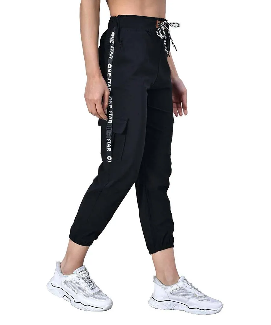 Elegant Black Cotton Blend Solid Trousers For Women