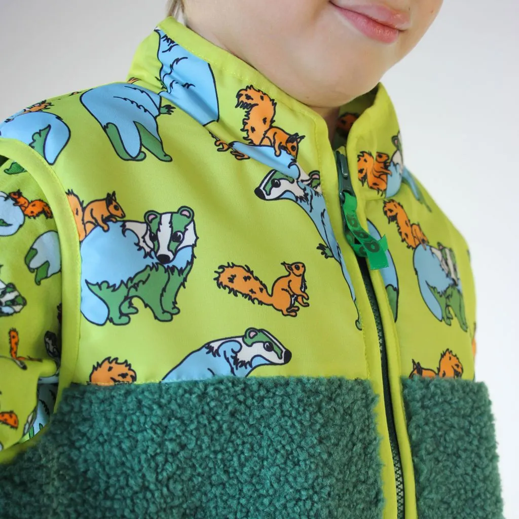 Fleece Badger and Squirrel Vest in Pear Green - 1 Left Size 4-5 years