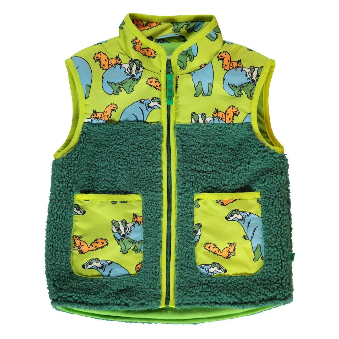 Fleece Badger and Squirrel Vest in Pear Green - 1 Left Size 4-5 years