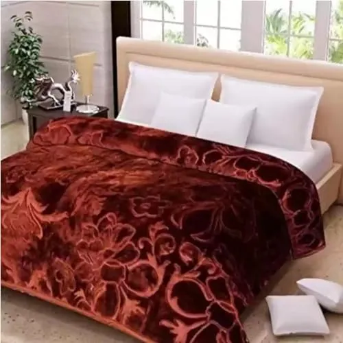 FULFFYSTYL Mink Floral Embossed Ultra Soft Heavy Double Bed Velvet AC Blanket for Winter Mink Blankets for Winter, Lightweight Kambal (Brown, Double Bed)