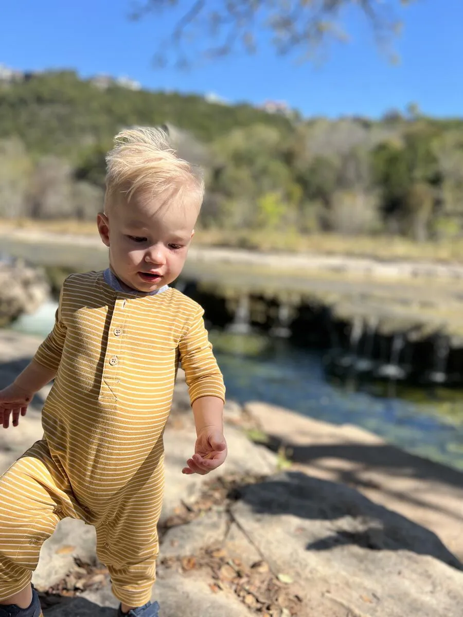 Gold/White Stripe Niota Henley Romper