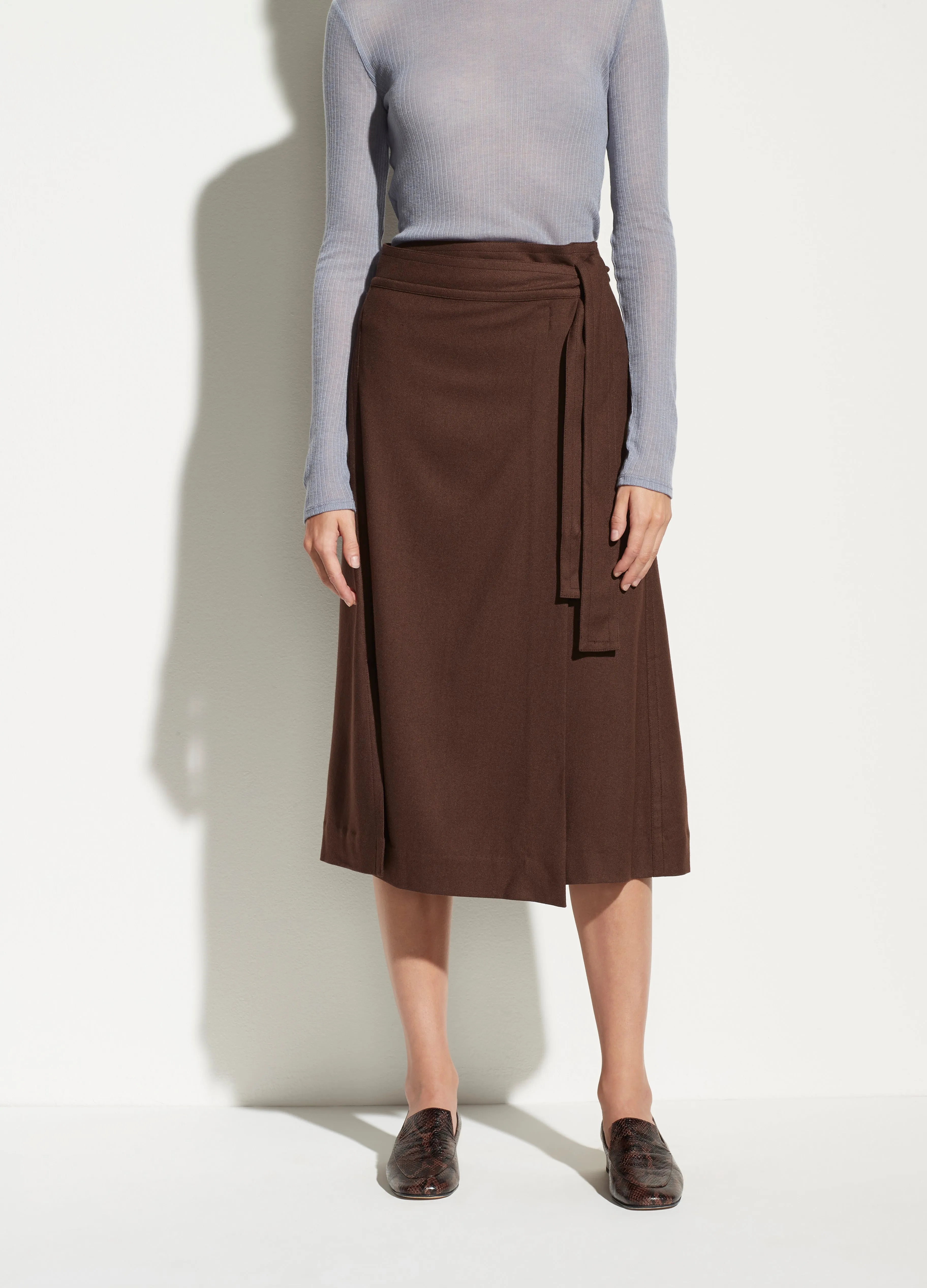 High Waisted Belted Skirt in Hickory