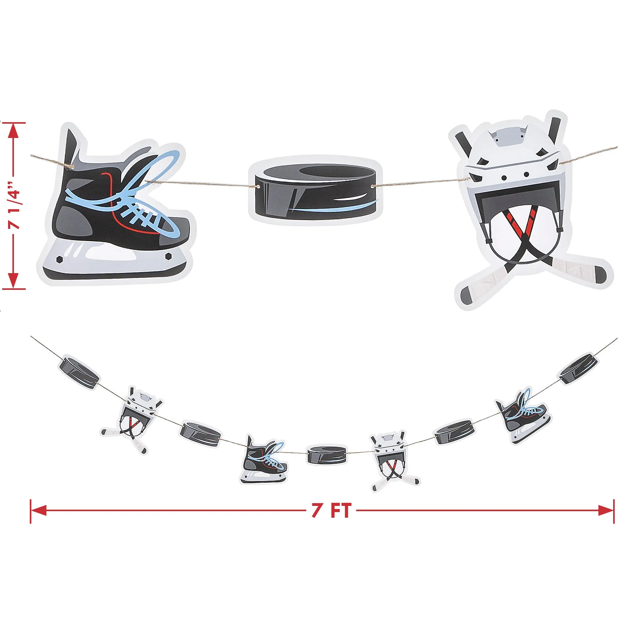 Hockey Party Supplies - Sports Rink Ice Skate and Puck Plastic Table Cover and Garland Decoration Set