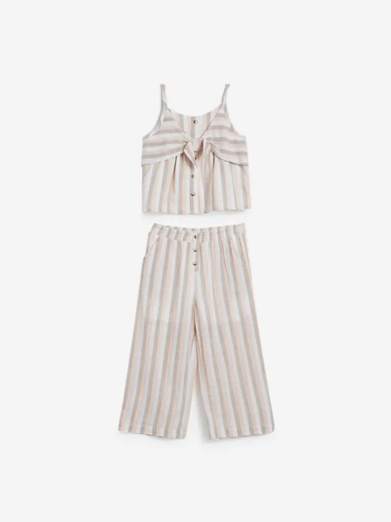 HOP Kids White Striped Top and Pants Set