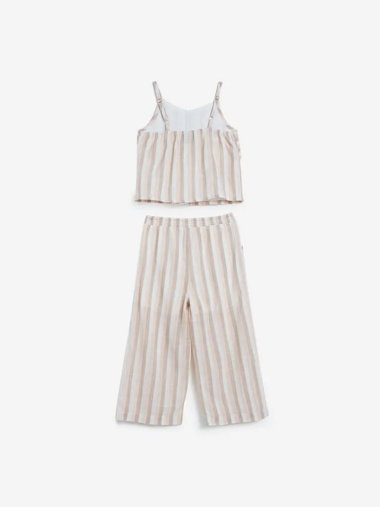 HOP Kids White Striped Top and Pants Set