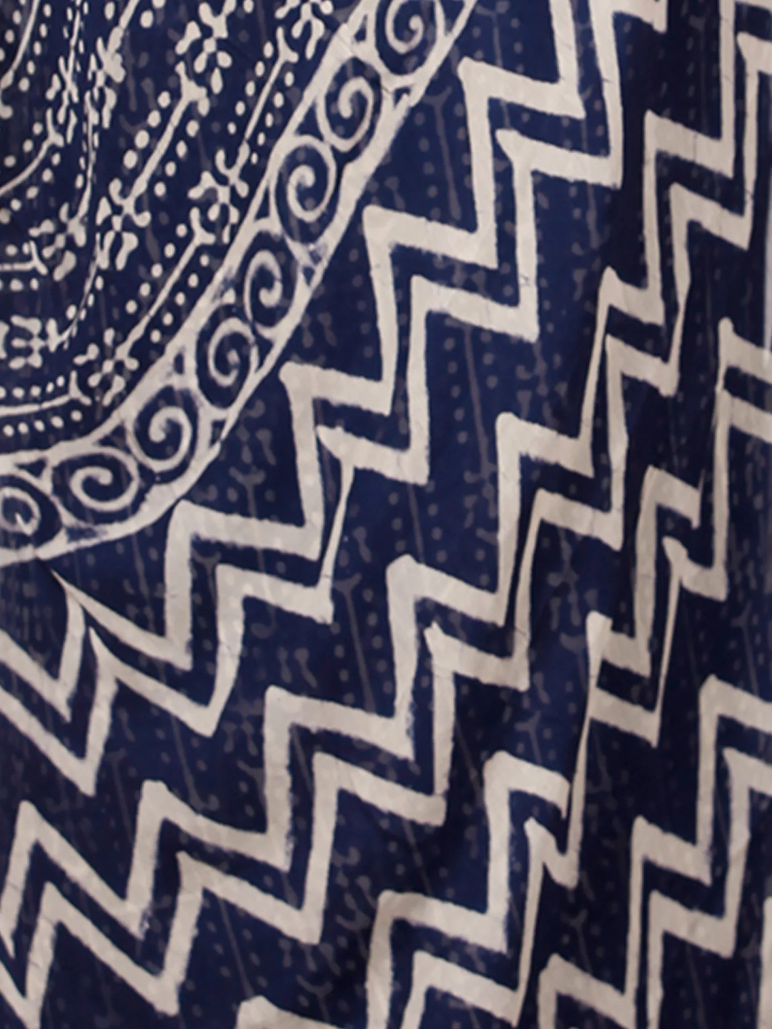 Indigo White Hand Block Printed Chiffon Saree with Zari Border - S031703153