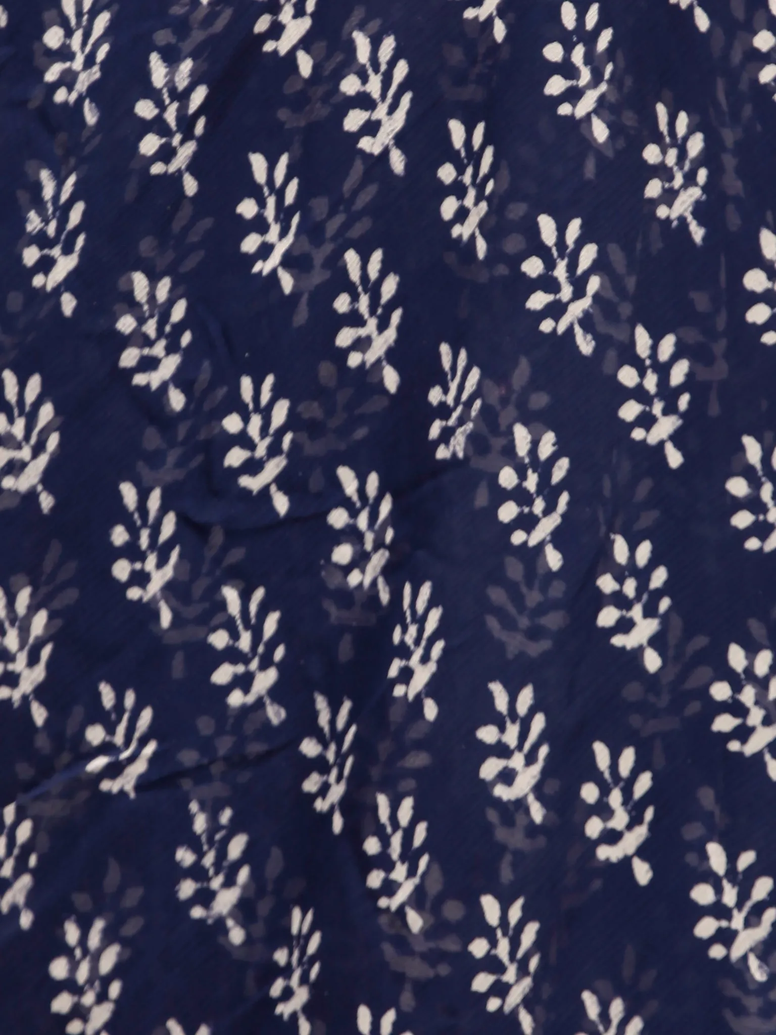 Indigo White Hand Block Printed Chiffon Saree with Zari Border - S031703156