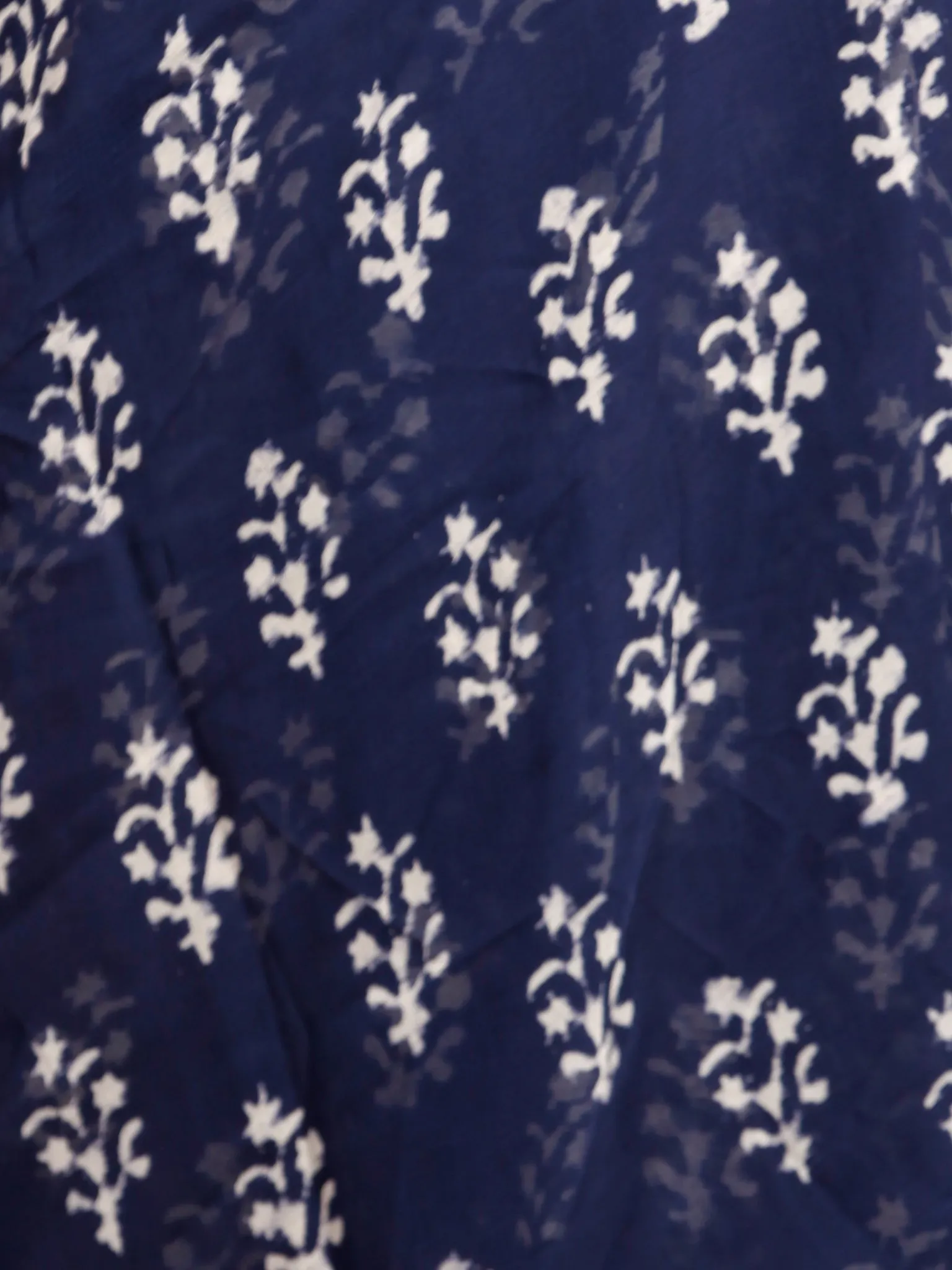 Indigo White Hand Block Printed Chiffon Saree with Zari Border - S031703165