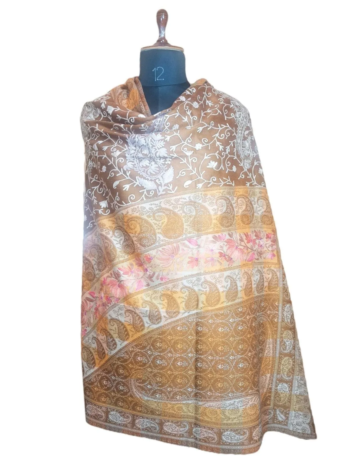 Kashmiri Wool Work Shawl | Mustard Colour | Handwork