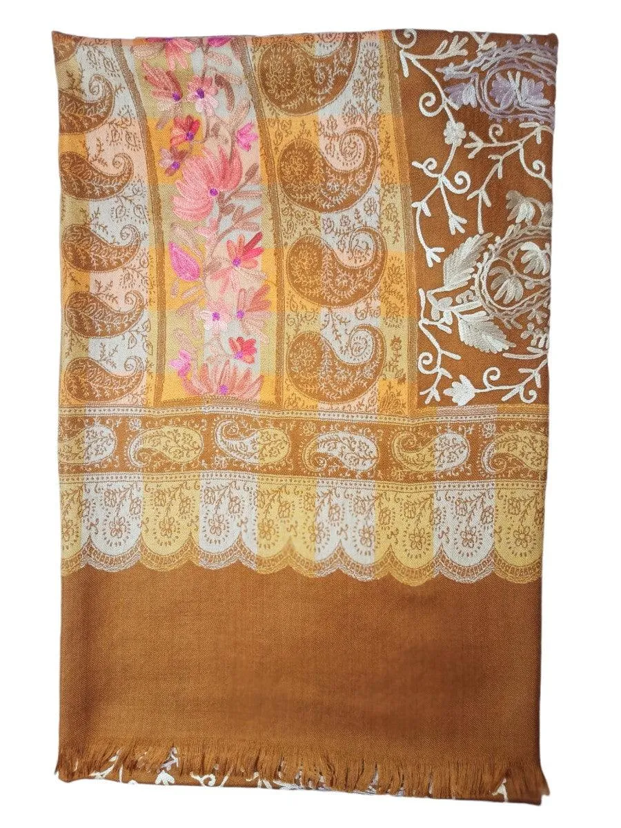 Kashmiri Wool Work Shawl | Mustard Colour | Handwork