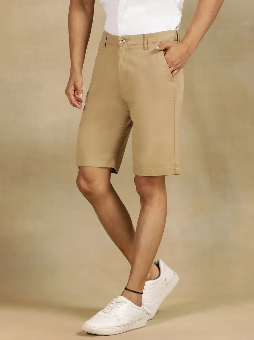 Khaki Solid Slim Fit Shorts | JadeBlue