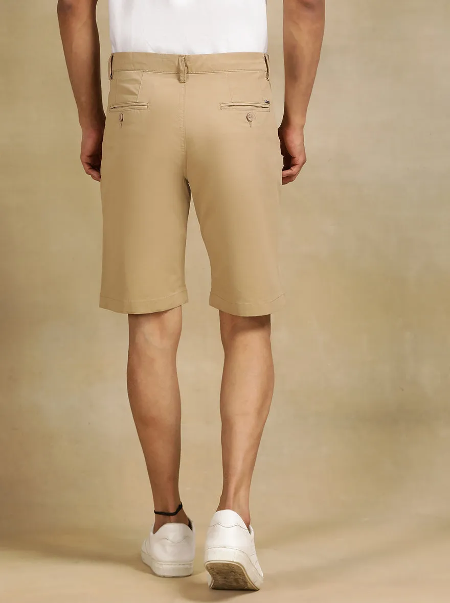 Khaki Solid Slim Fit Shorts | JadeBlue