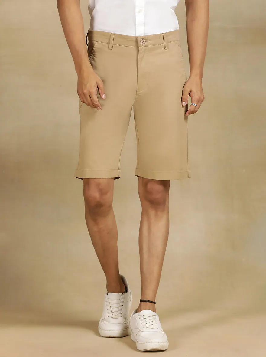 Khaki Solid Slim Fit Shorts | JadeBlue