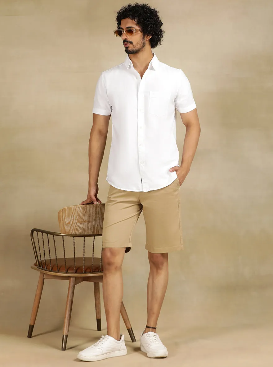 Khaki Solid Slim Fit Shorts | JadeBlue