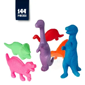 Kicko Blow Mold Toy Dinosaurs - 144 Pack of Mini Plastic Dinos - Assorted Color Sorter