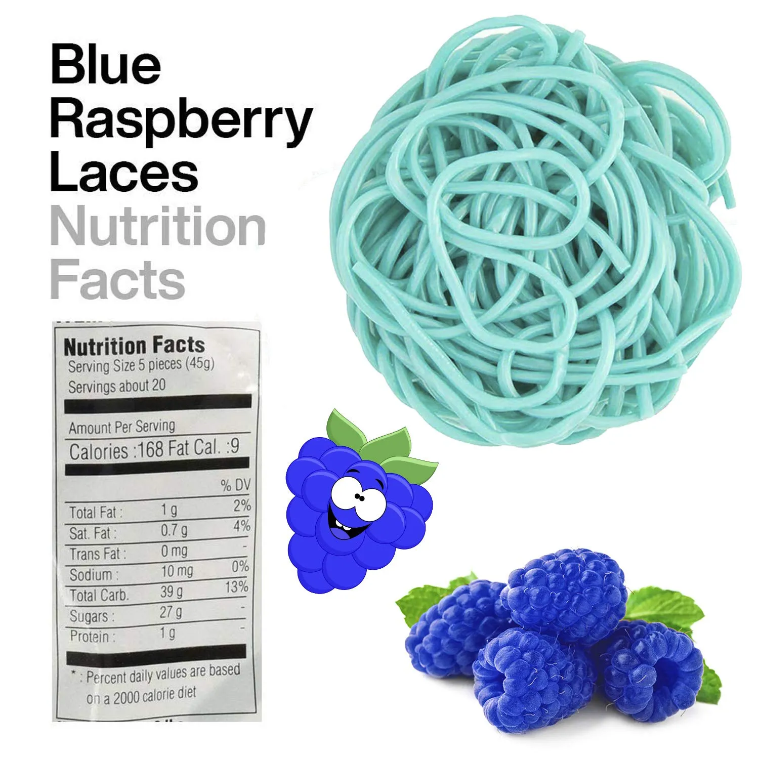 Kicko Blue Raspberry Licorice Laces - 2 Pounds - 32 Ounces - Bulk Candy - Shoestring Laces