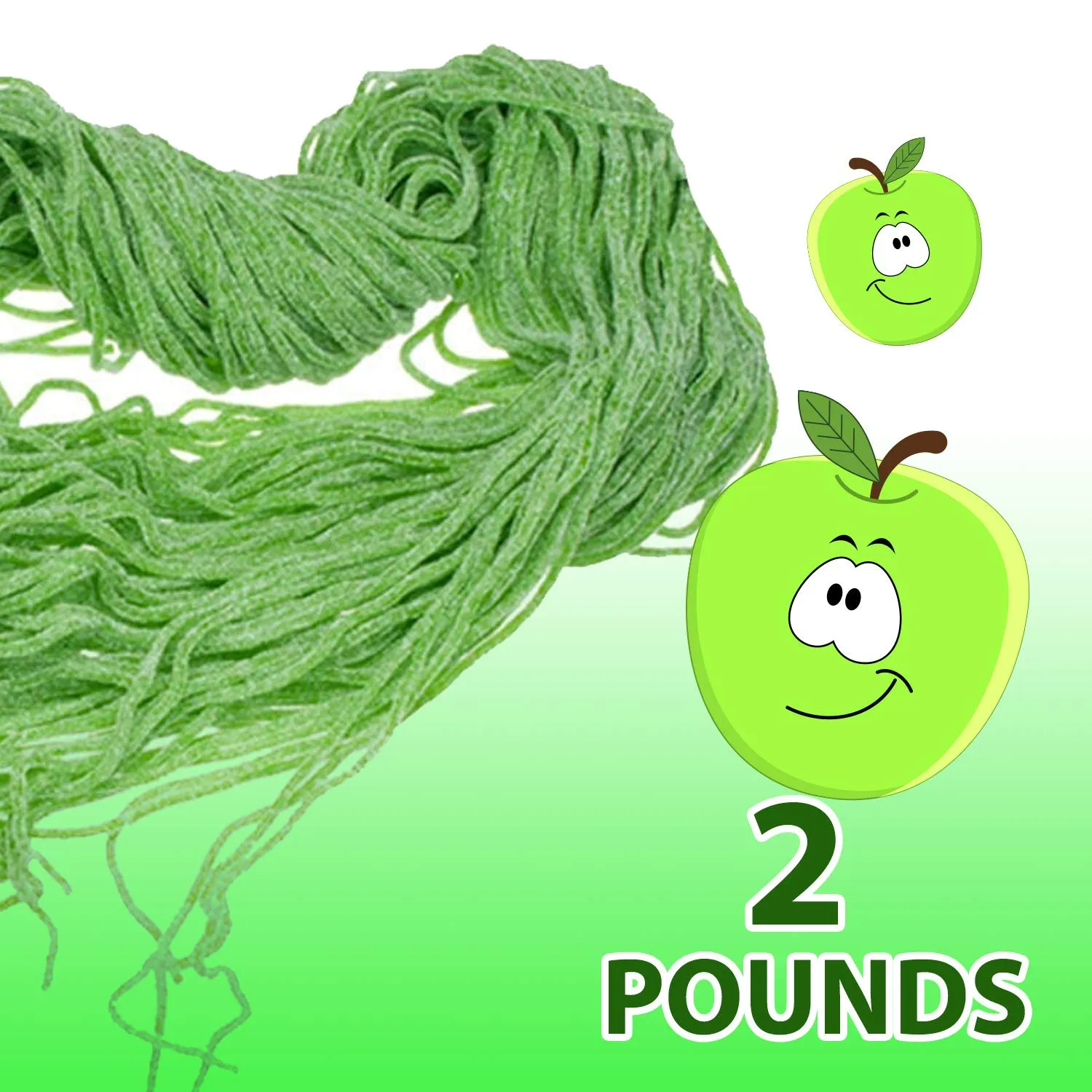 Kicko Sour Apple Licorice Laces - 2 Pounds - 32 Ounces - Bulk Candy - Shoestring Laces