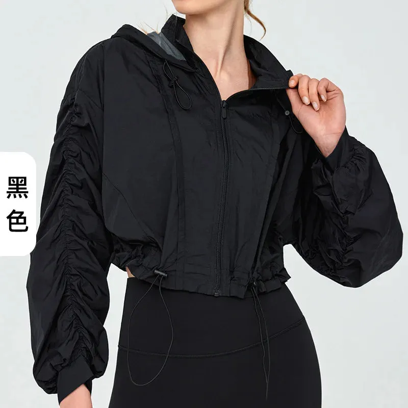 Lightweight Athletic Ruched Sleeve Sport Jacket Sun Protection Coat