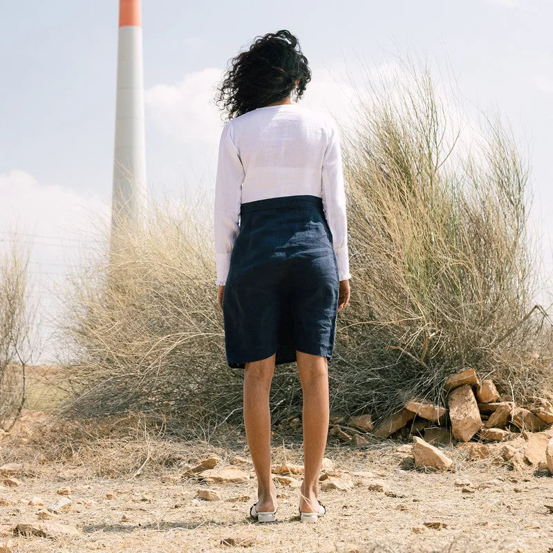 Linen Shirt Dress for Women | Navy Blue & White