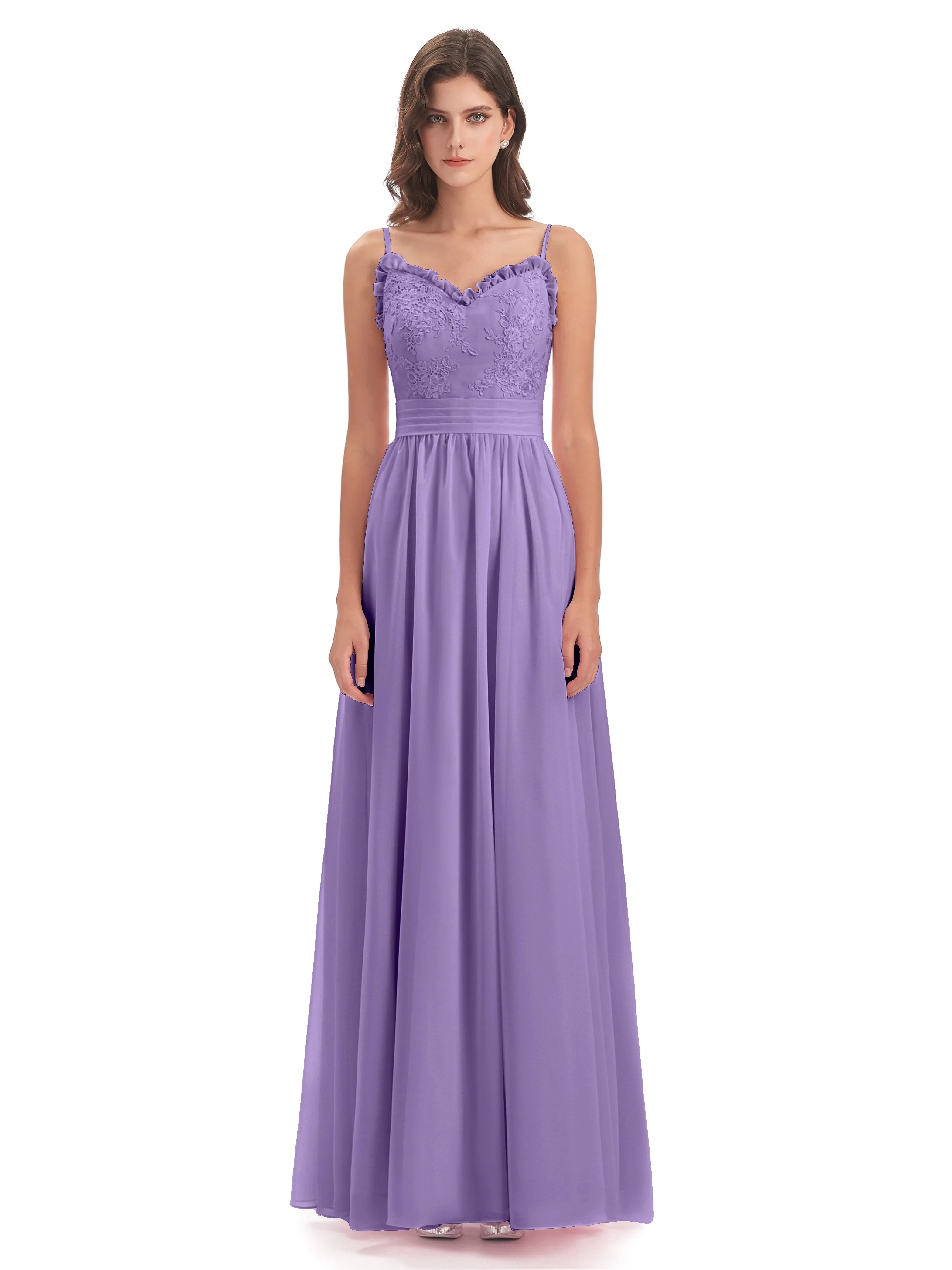 Lola Simple A-line Spaghetti Straps Long Bridesmaid Dresses