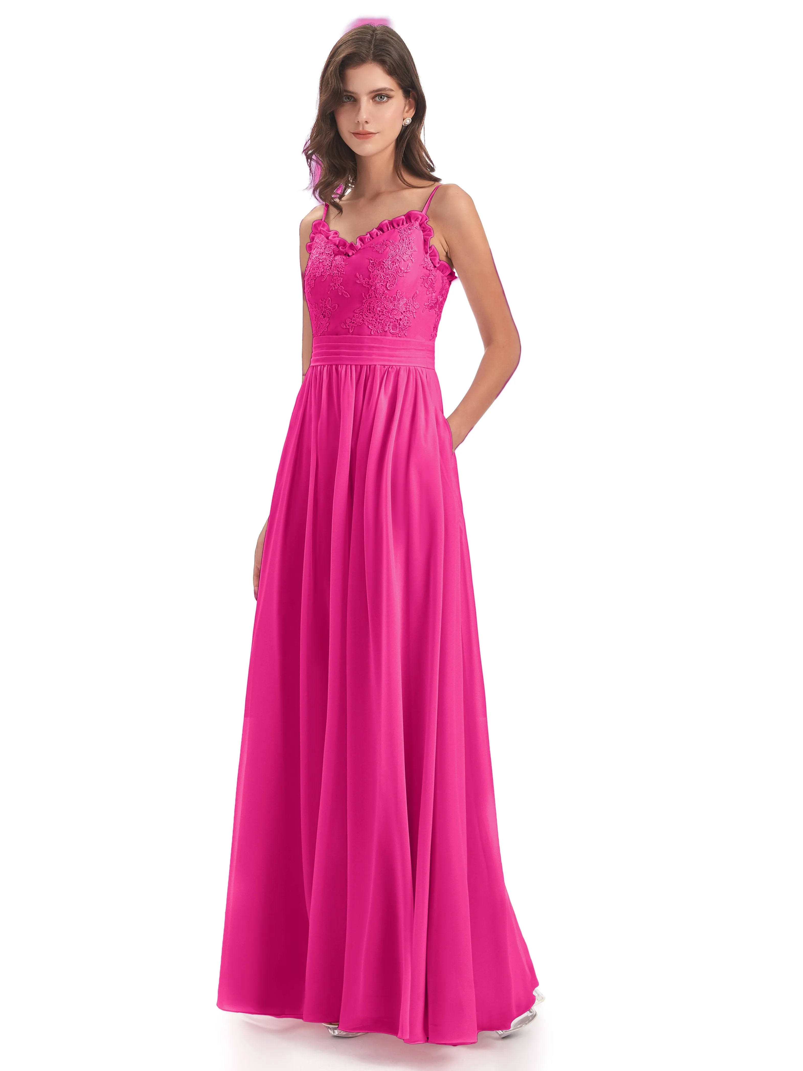 Lola Simple A-line Spaghetti Straps Long Bridesmaid Dresses