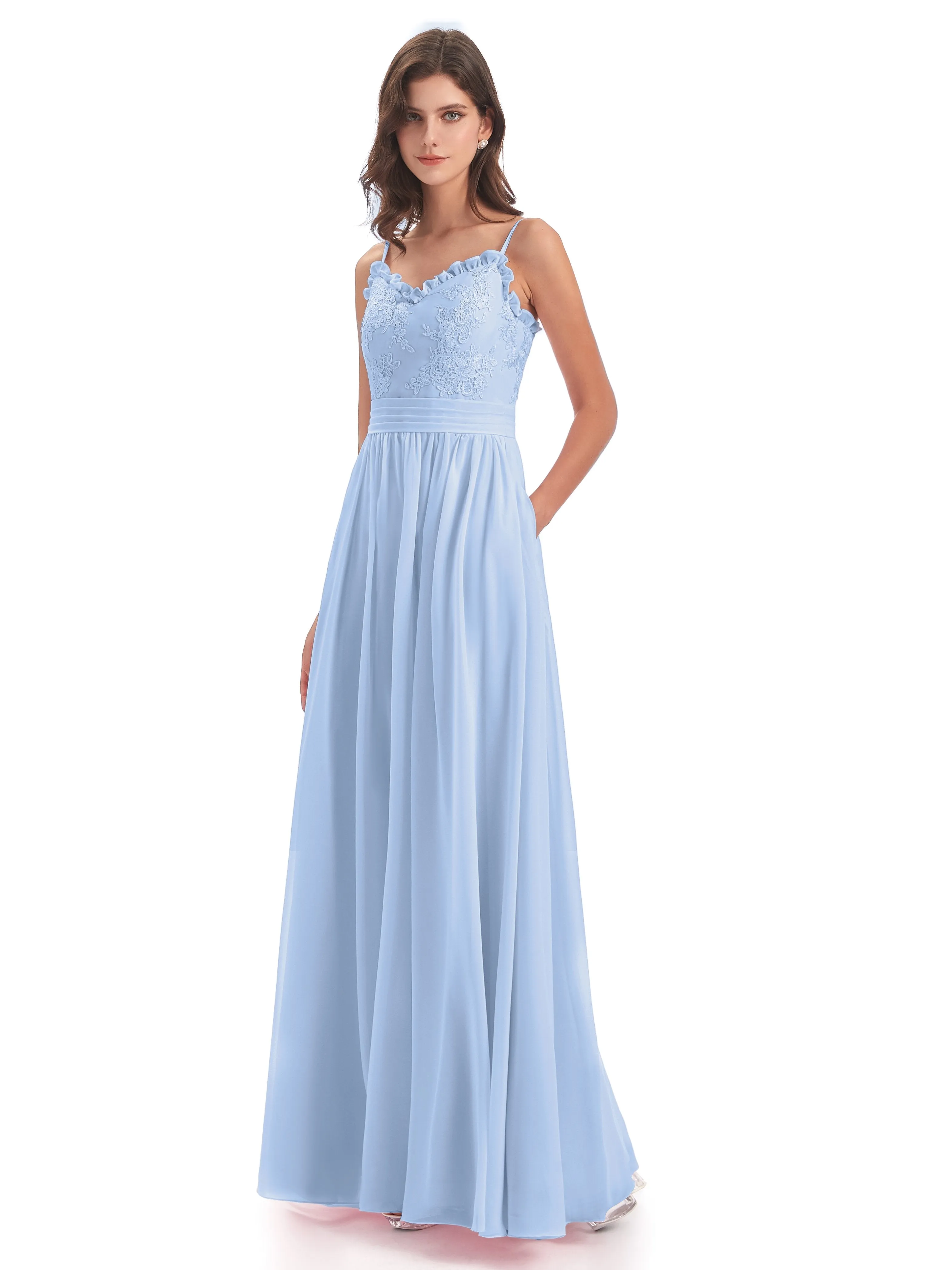 Lola Simple A-line Spaghetti Straps Long Bridesmaid Dresses