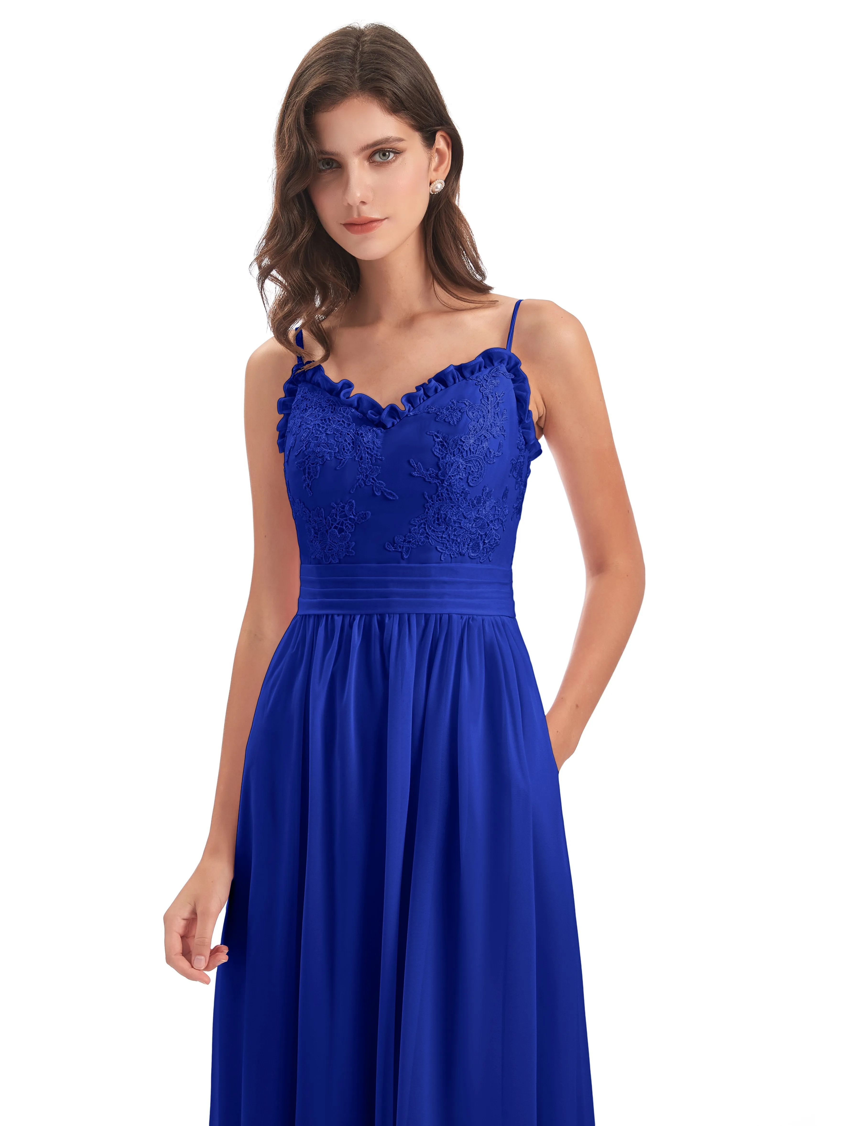 Lola Simple A-line Spaghetti Straps Long Bridesmaid Dresses