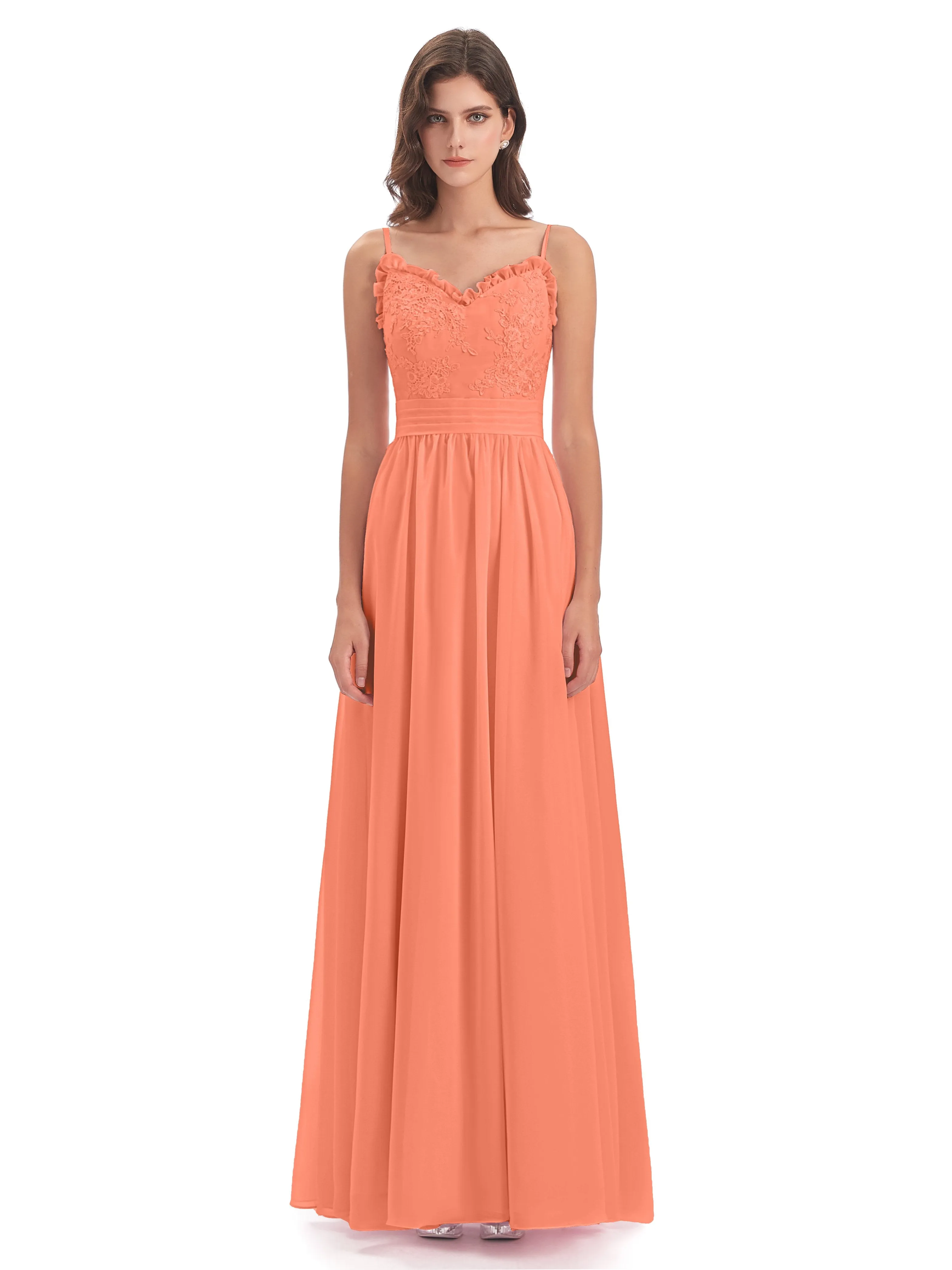 Lola Simple A-line Spaghetti Straps Long Bridesmaid Dresses