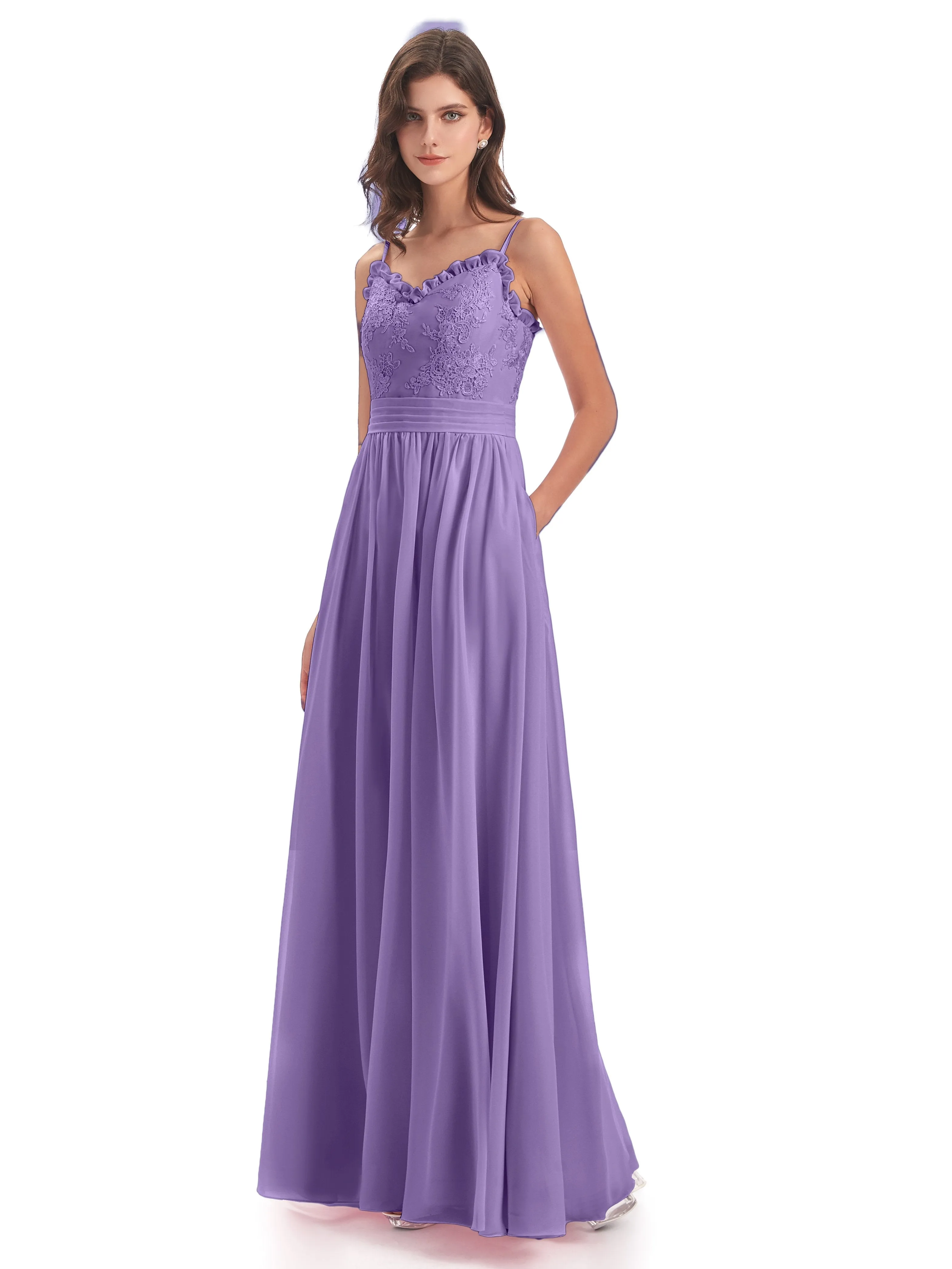 Lola Simple A-line Spaghetti Straps Long Bridesmaid Dresses