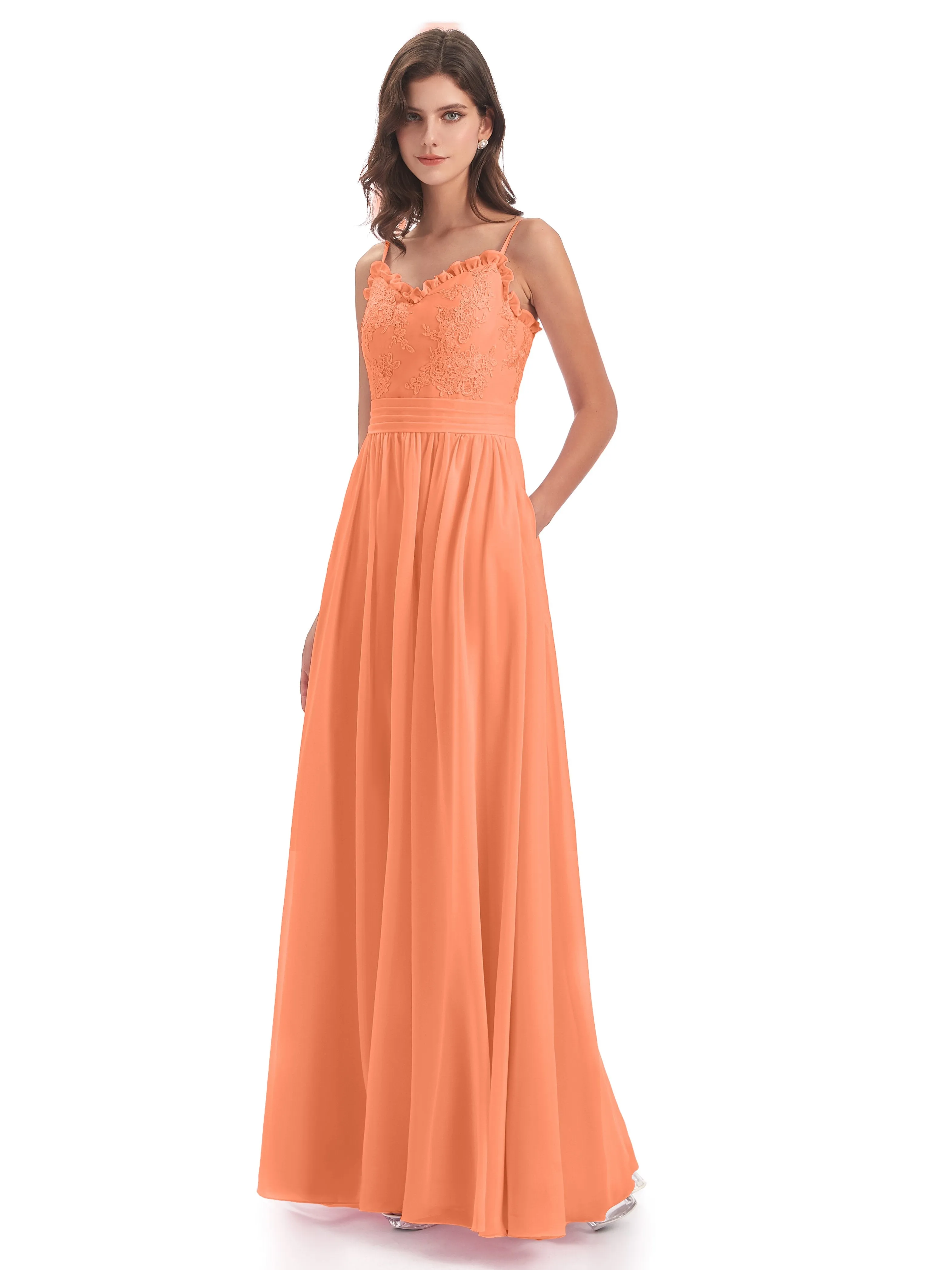 Lola Simple A-line Spaghetti Straps Long Bridesmaid Dresses