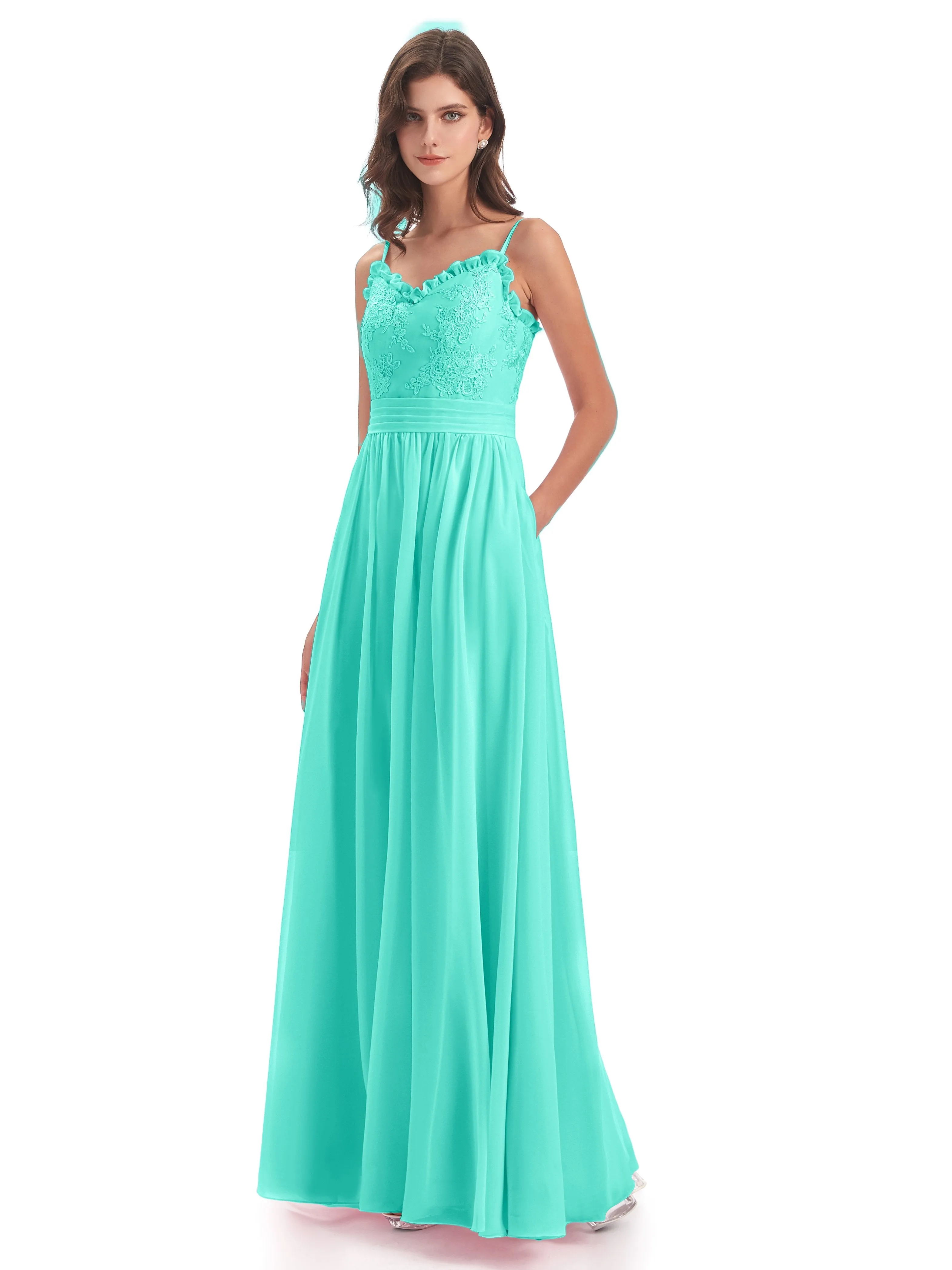 Lola Simple A-line Spaghetti Straps Long Bridesmaid Dresses