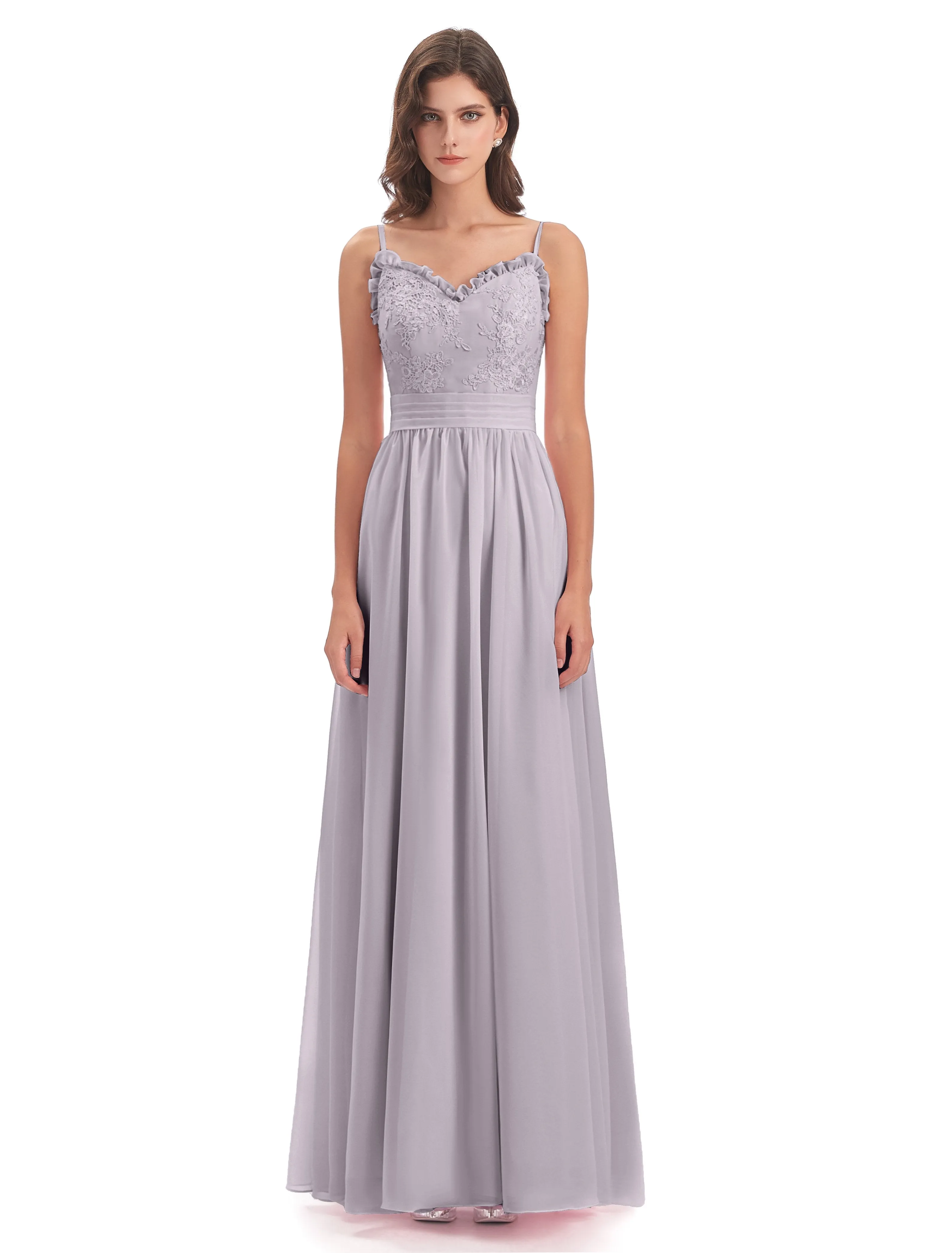 Lola Simple A-line Spaghetti Straps Long Bridesmaid Dresses